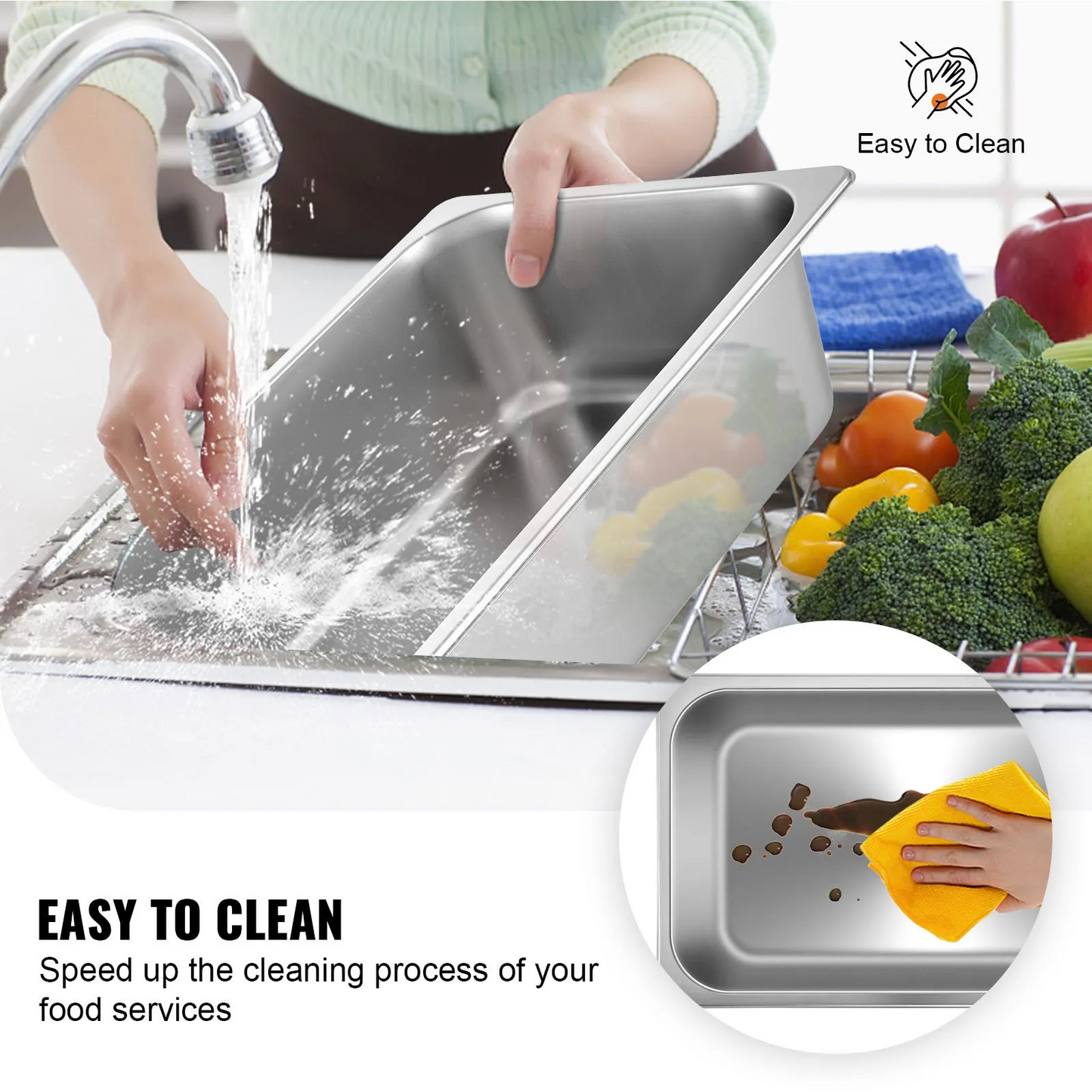 VEVOR 6 Pack Steam Table Pans 20.9 x 12.8 x 5.9 Inch Deep Steam Table Pan Full Size 20.5L Deep-$60