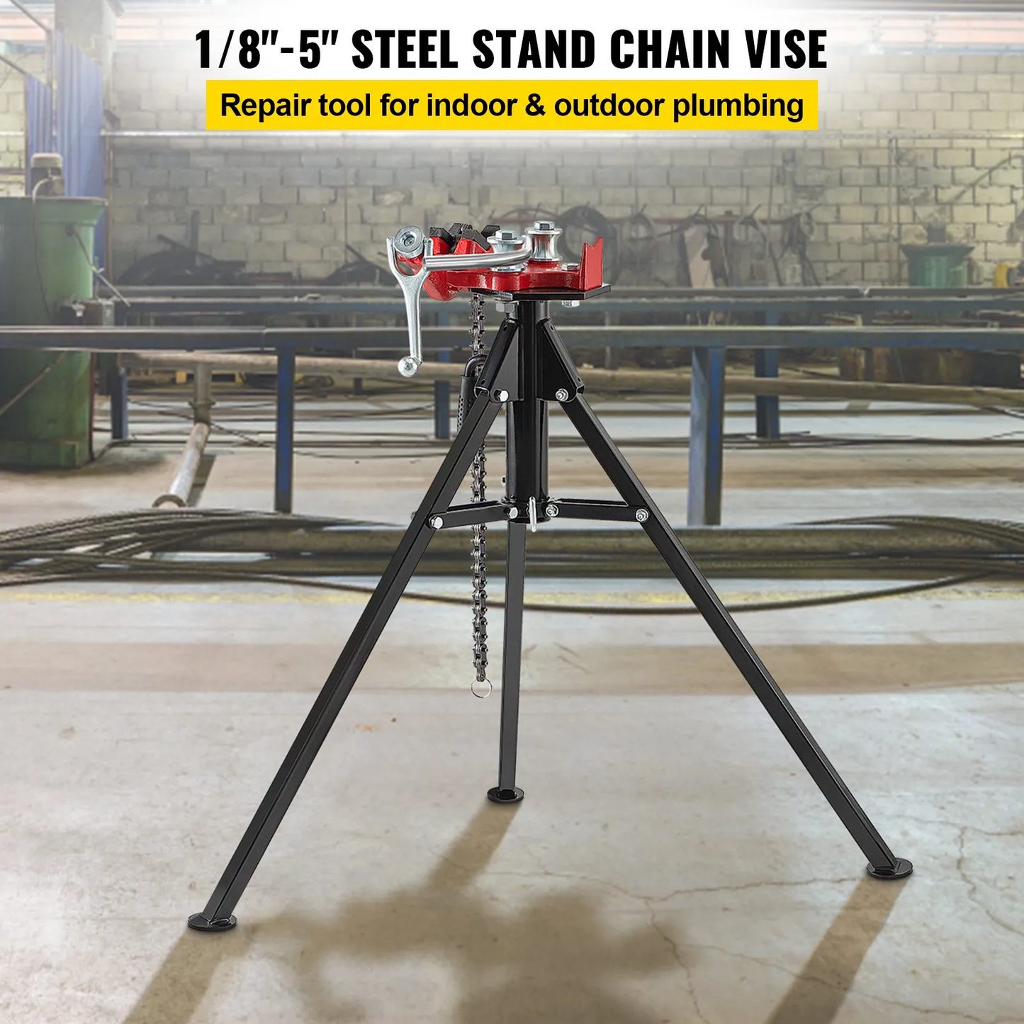 VEVOR Tripod Pipe Chain Vise, 1/8"-5" Pipe Capacity with Portable Folding Steel Legs, 36.4 inch Length, -$110