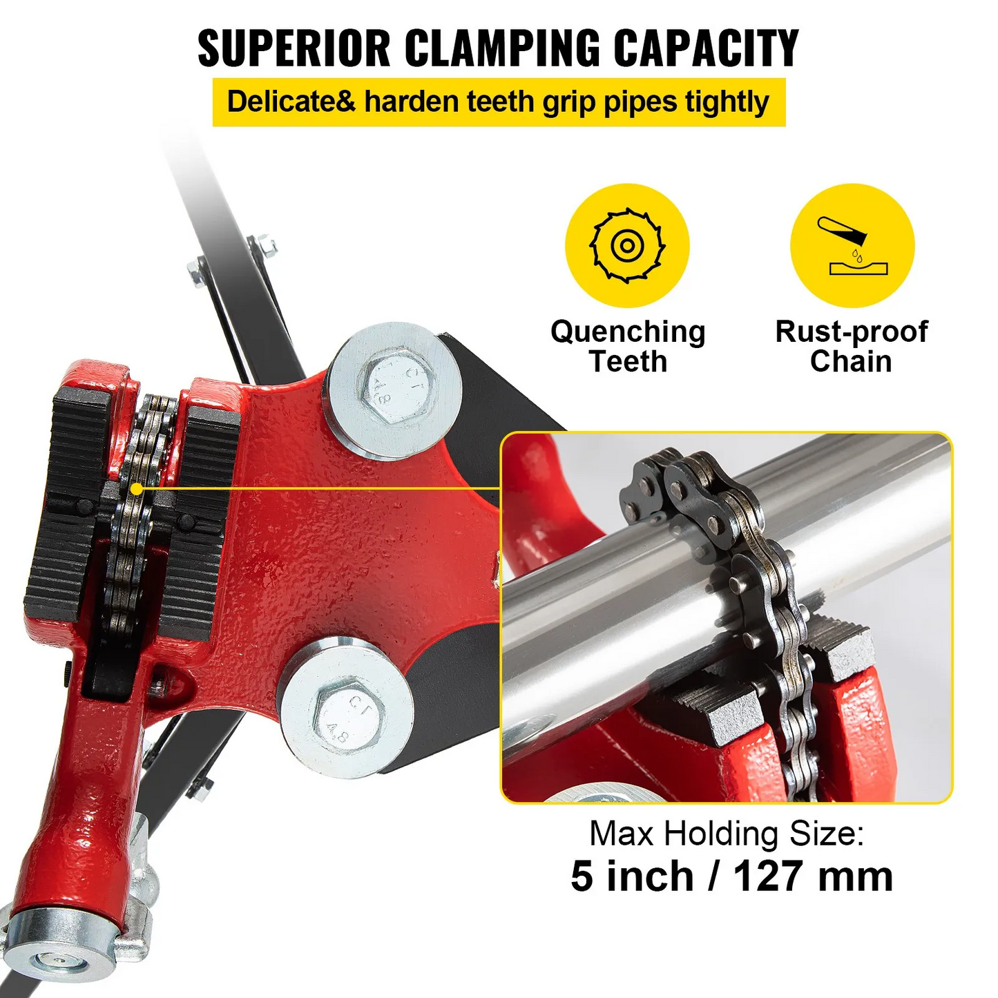 VEVOR Tripod Pipe Chain Vise, 1/8"-5" Pipe Capacity with Portable Folding Steel Legs, 36.4 inch Length, -$110