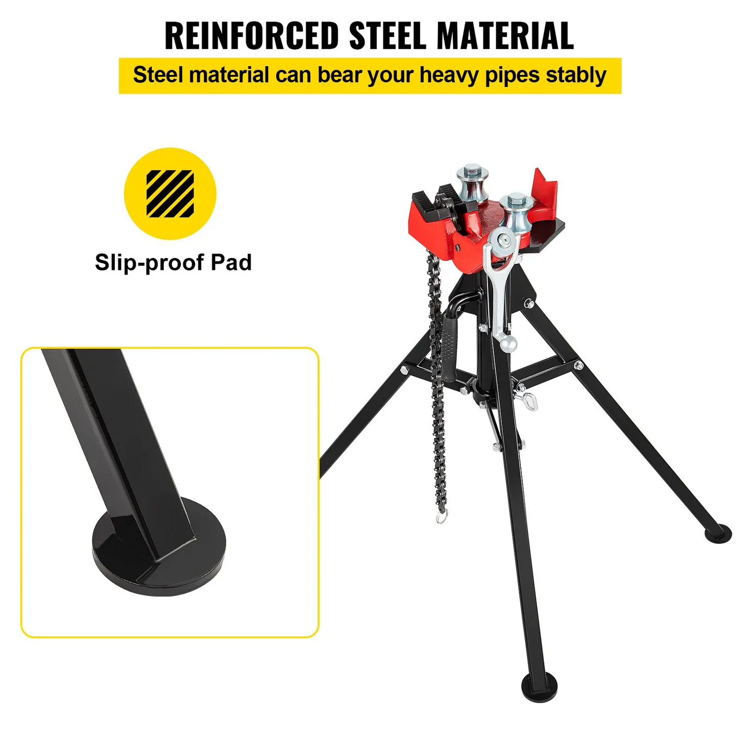VEVOR Tripod Pipe Chain Vise, 1/8"-5" Pipe Capacity with Portable Folding Steel Legs, 36.4 inch Length, -$110