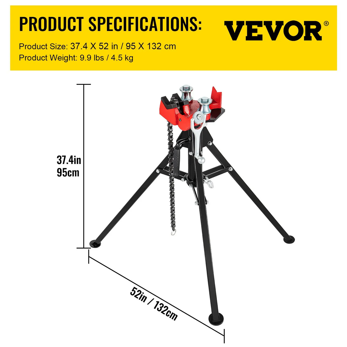VEVOR Tripod Pipe Chain Vise, 1/8"-5" Pipe Capacity with Portable Folding Steel Legs, 36.4 inch Length, -$110