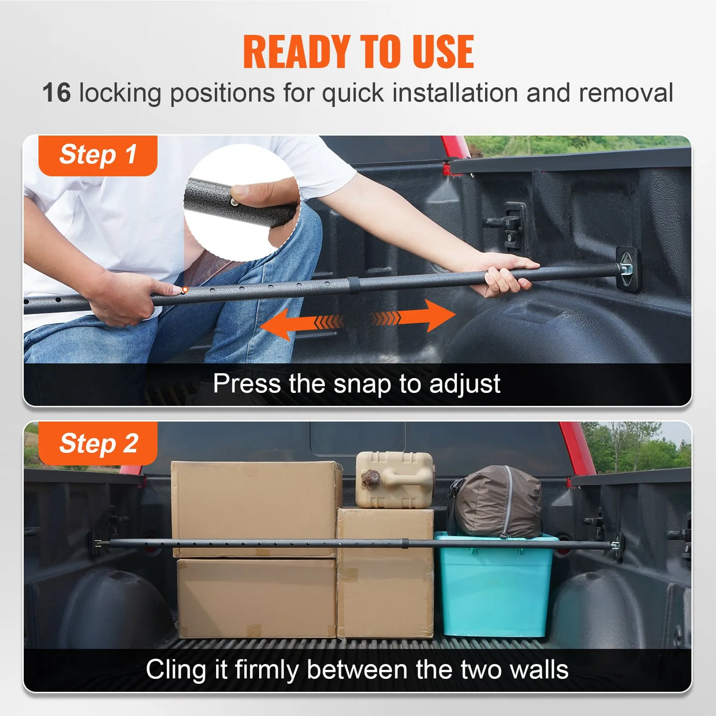 VEVOR Cargo Bar, Truck Bed Bar Adjustable from 40" to 73", Heavy-duty Steel Cargo Stabilizer Bar,-$25
