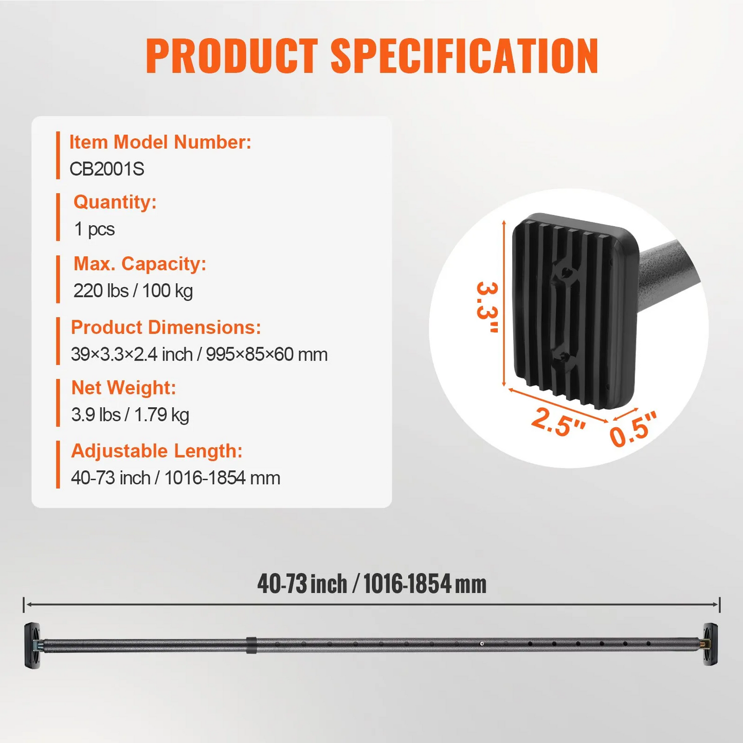 VEVOR Cargo Bar, Truck Bed Bar Adjustable from 40" to 73", Heavy-duty Steel Cargo Stabilizer Bar,-$25