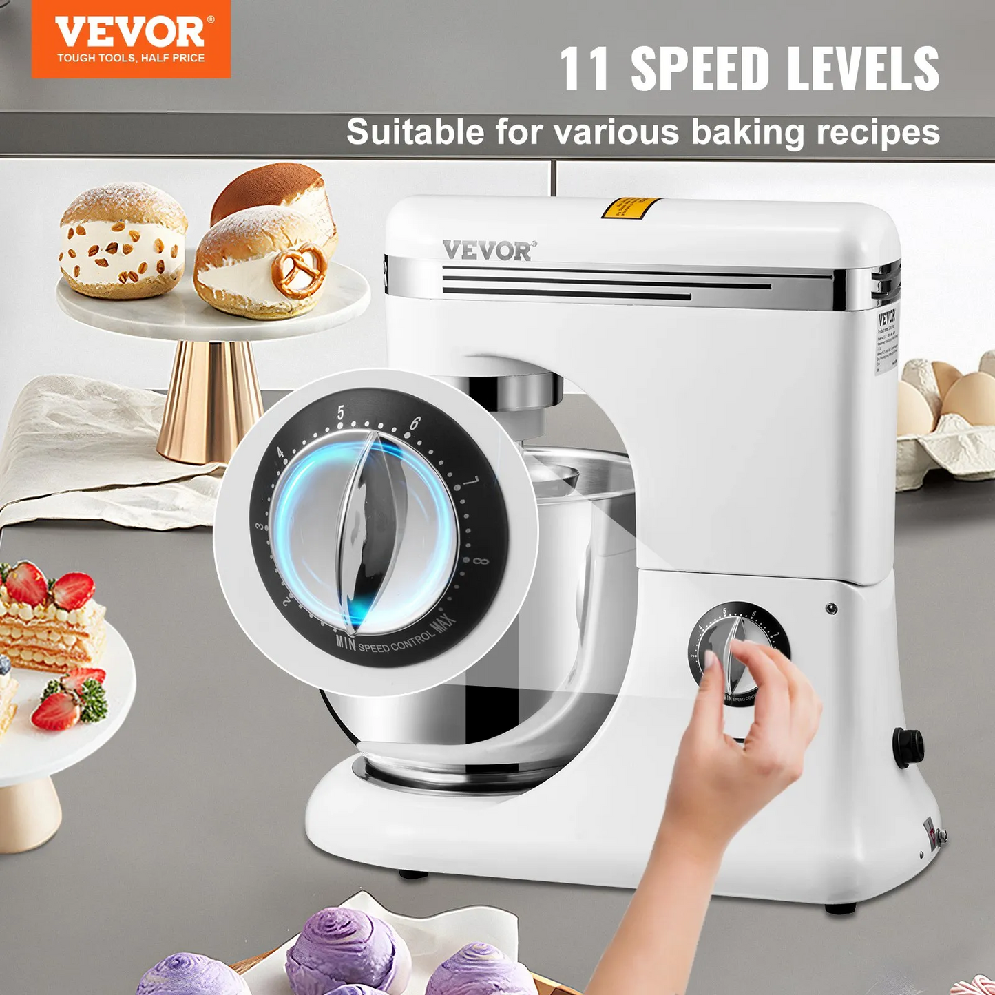 VEVOR 600W Stand Mixer 11-Speed Tilt-Head Dough Mixer 7.4 Qt Bowl 3 Attachments,-$260