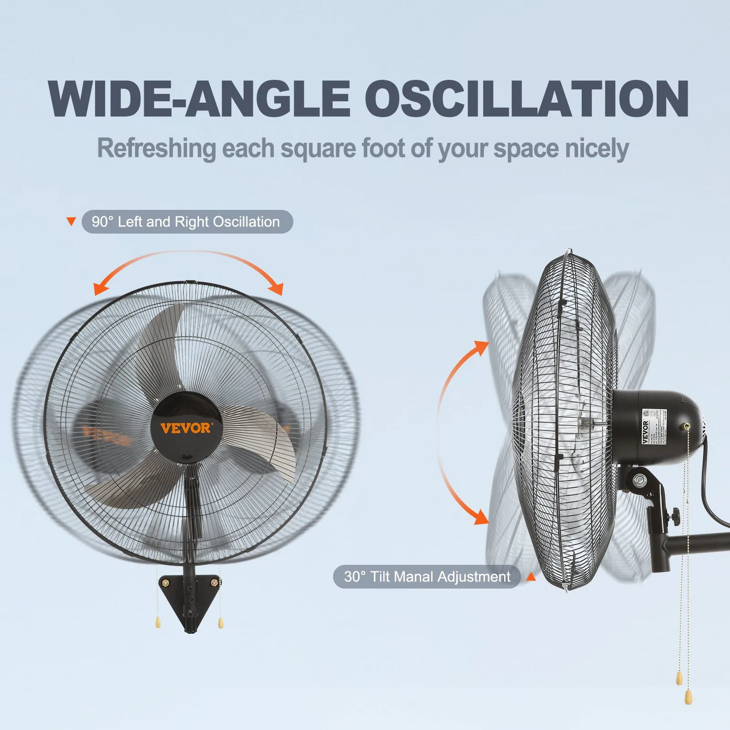 VEVOR Wall Mount Fan, 18 Inch, 3-speed High Velocity Max. 4000 CFM Oscillating Industrial Wall Fan,-$60