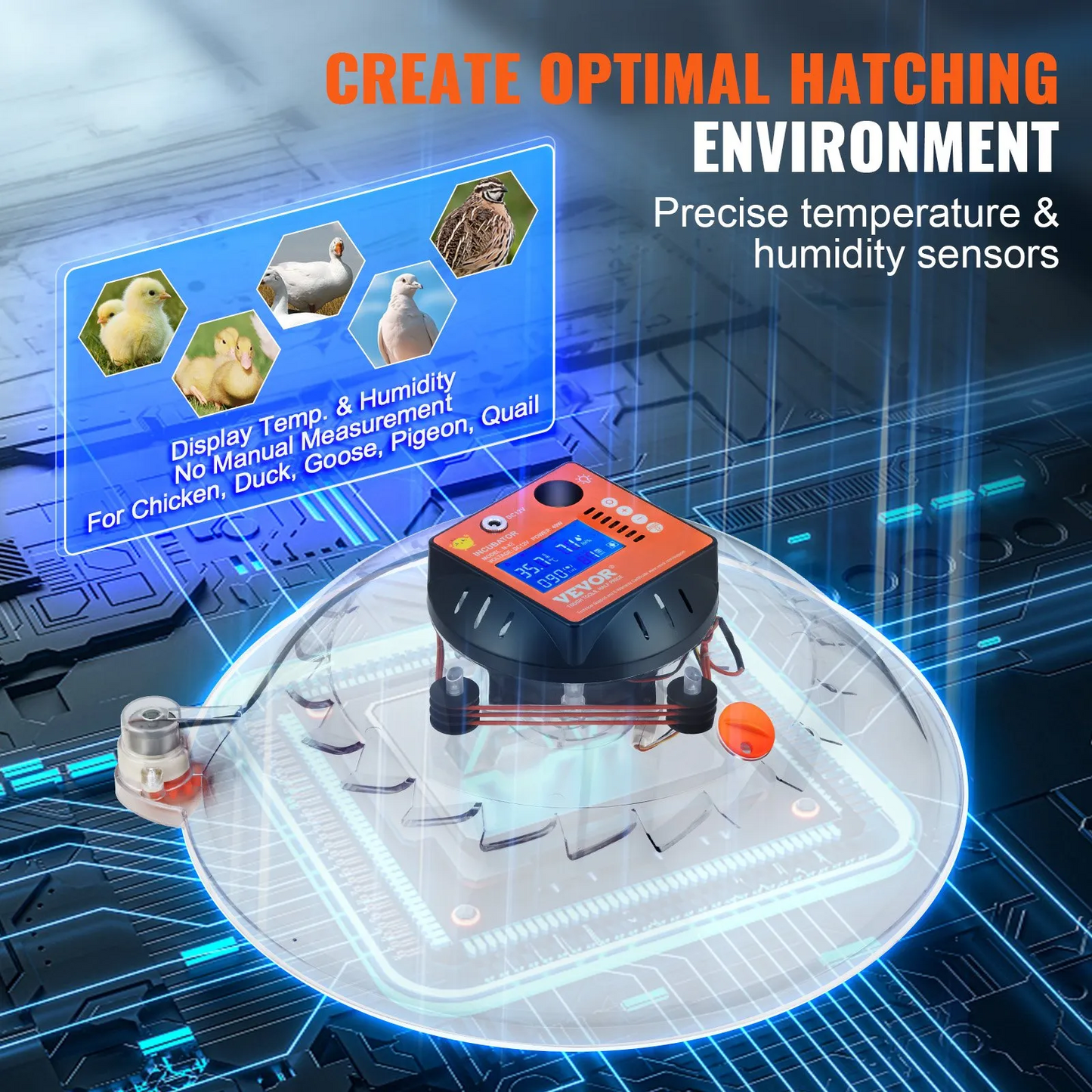 VEVOR 48 Egg Incubator, Incubators for Hatching Eggs, 360°Automatic Egg Turner with Temperature,-$70