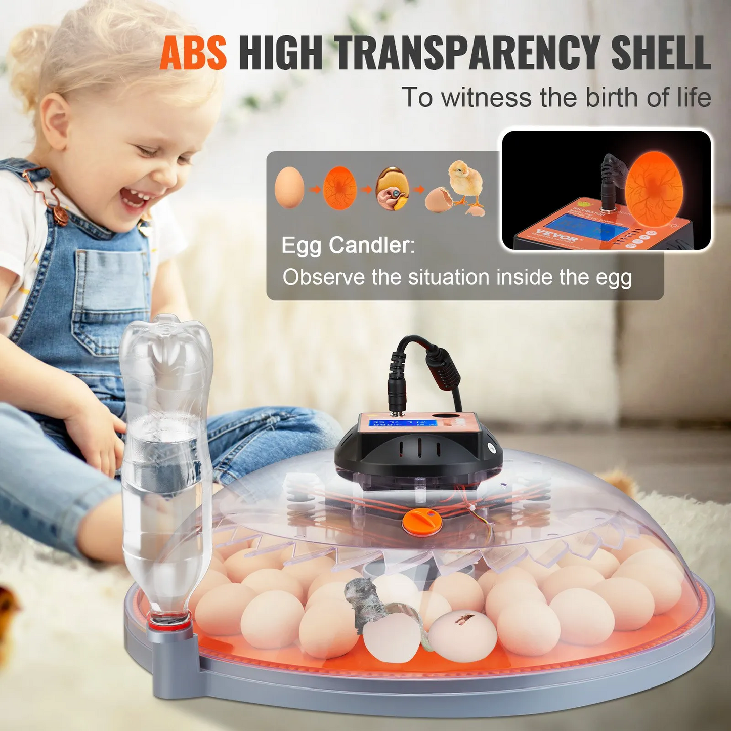 VEVOR 48 Egg Incubator, Incubators for Hatching Eggs, 360°Automatic Egg Turner with Temperature,-$70