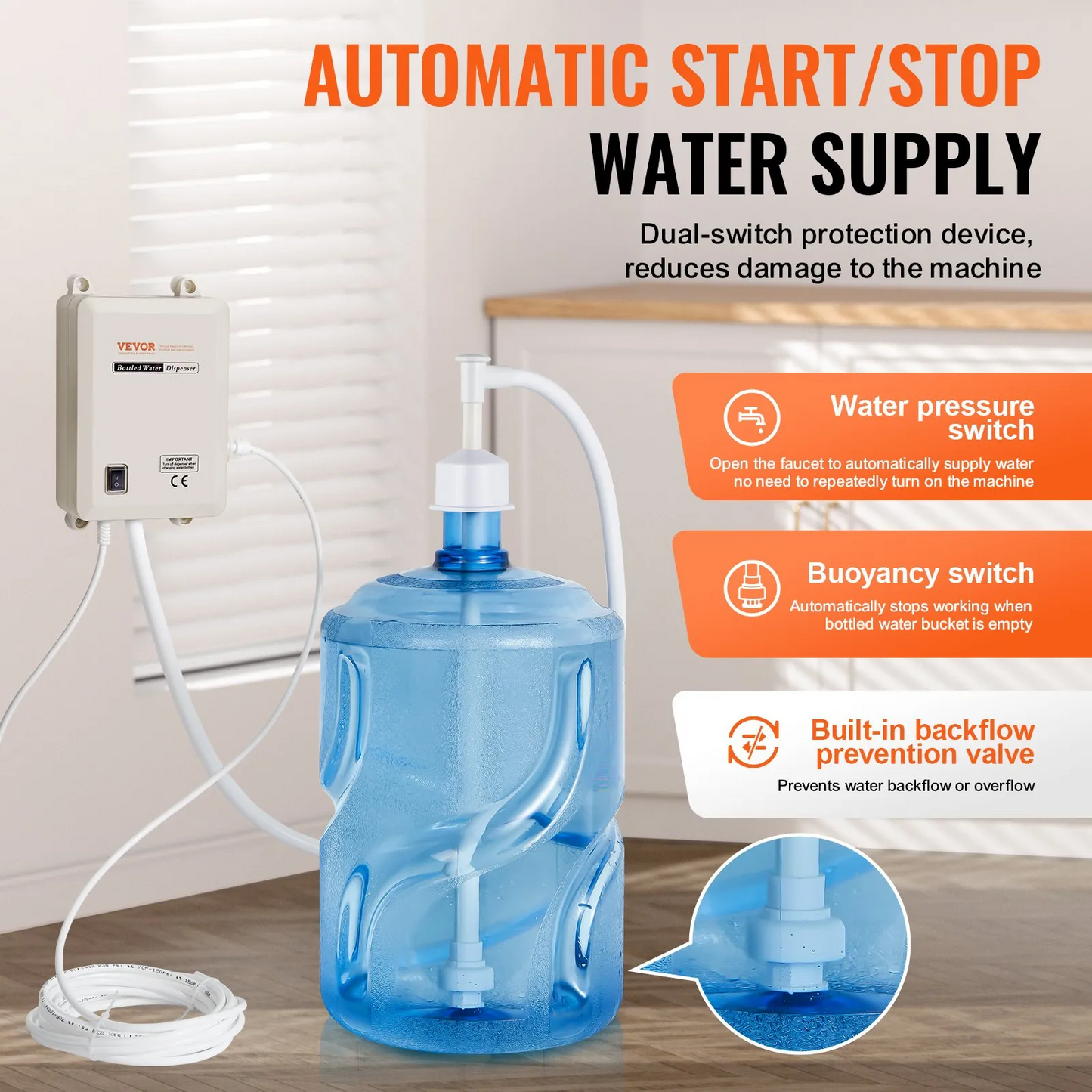 VEVOR Pump 115 with US Plug Perfect for 5 Gallon Voltage White Single Outlet, Bottled Water Dispensing,
