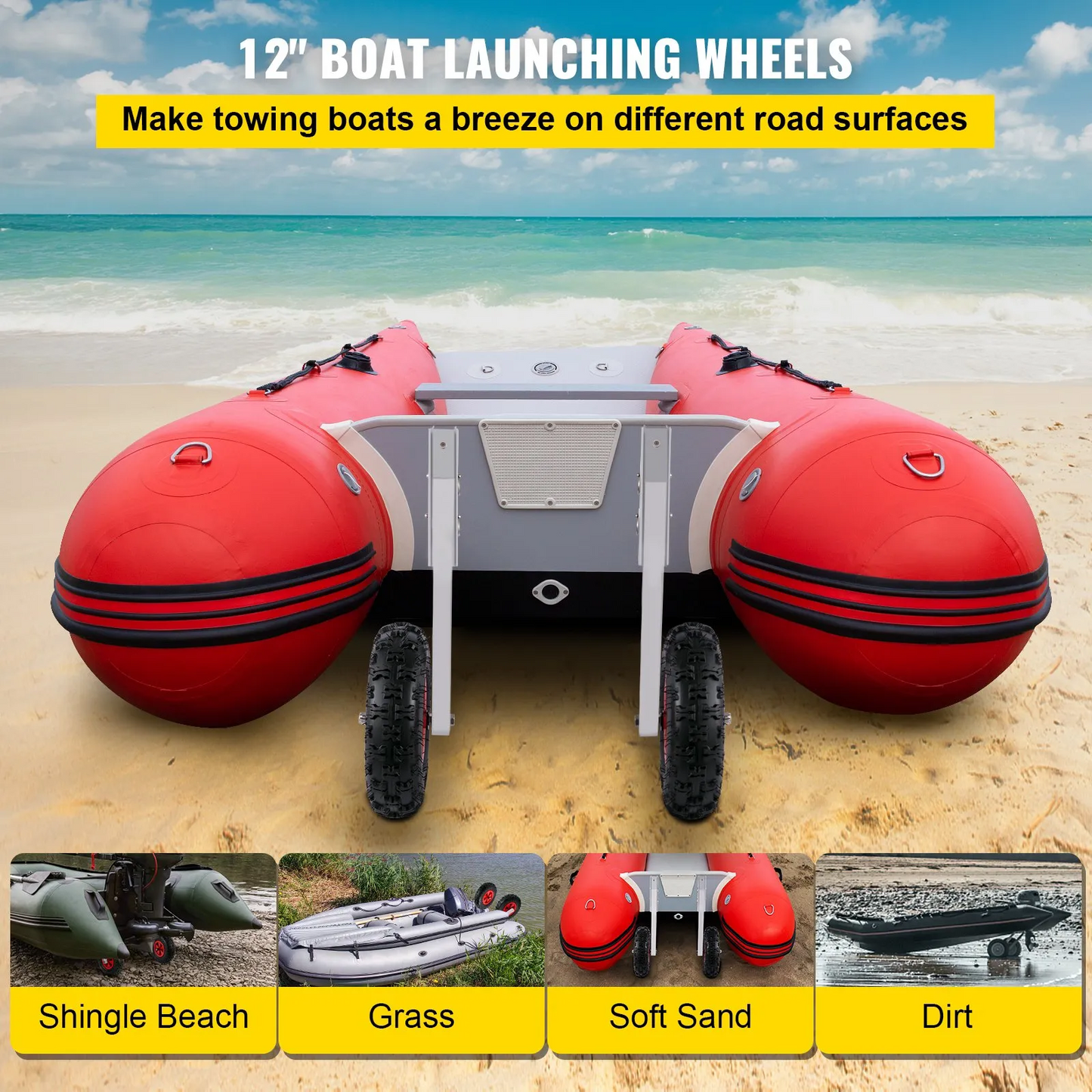 VEVOR Boat Launching Wheels, 12" Boat Transom Launching Wheel, 600 LBS Loading Capacity Inflatable,-$65