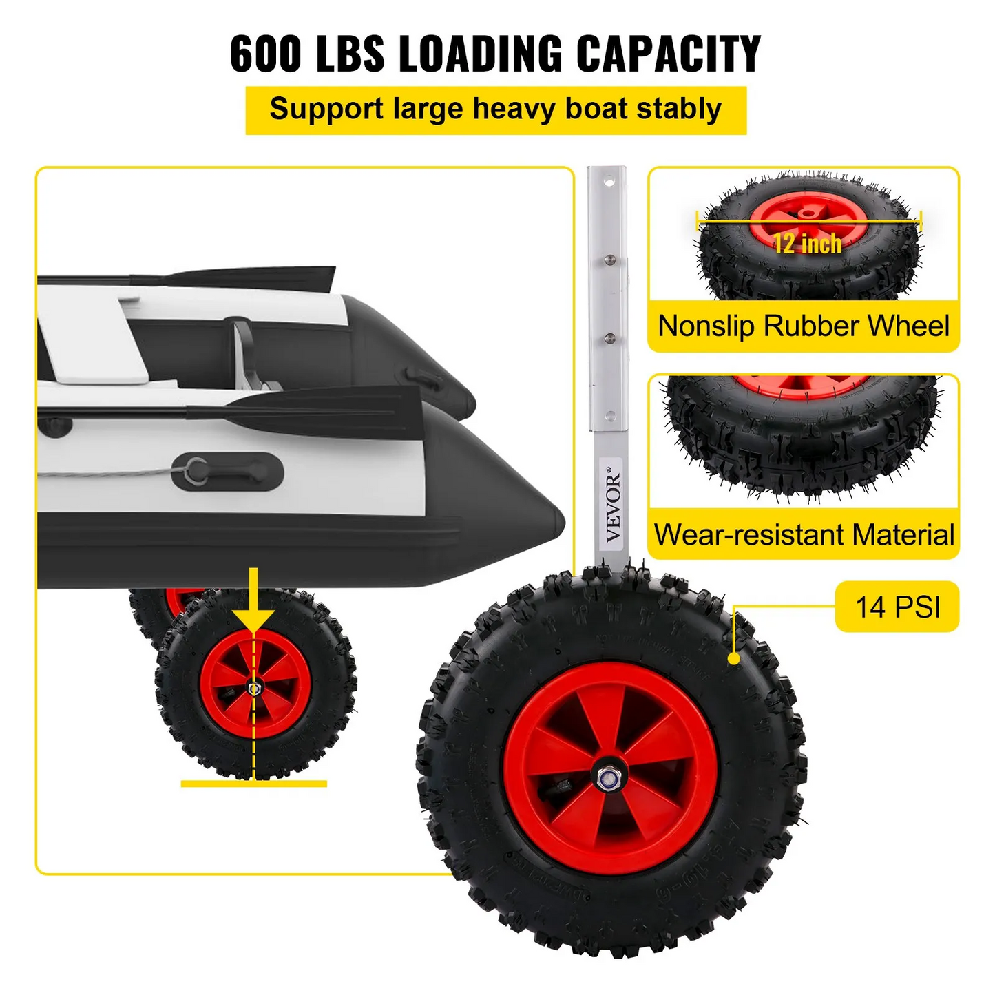 VEVOR Boat Launching Wheels, 12" Boat Transom Launching Wheel, 600 LBS Loading Capacity Inflatable,-$65