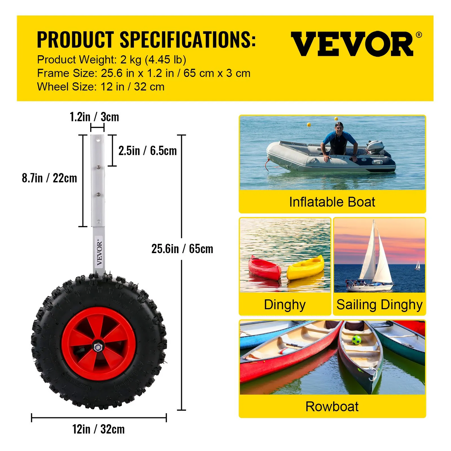 VEVOR Boat Launching Wheels, 12" Boat Transom Launching Wheel, 600 LBS Loading Capacity Inflatable,-$65