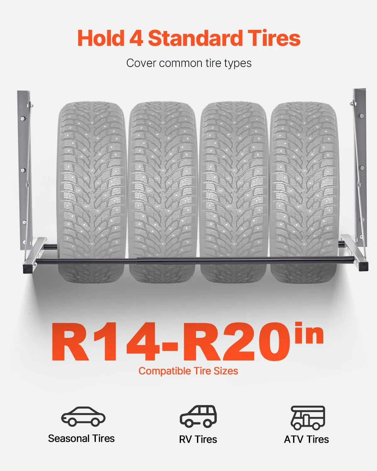 VEVOR Wall Mounted Folding Tire Rack 32"- 48" Adjustable Storage Rack for Garage,-$35