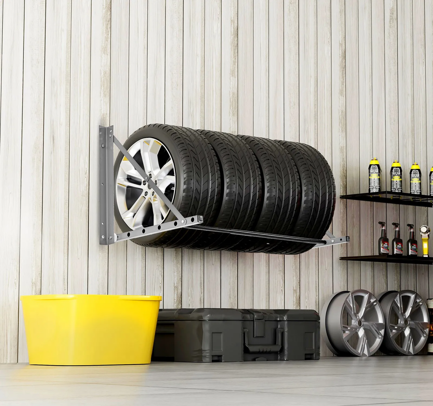 VEVOR Wall Mounted Folding Tire Rack 32"- 48" Adjustable Storage Rack for Garage,-$35