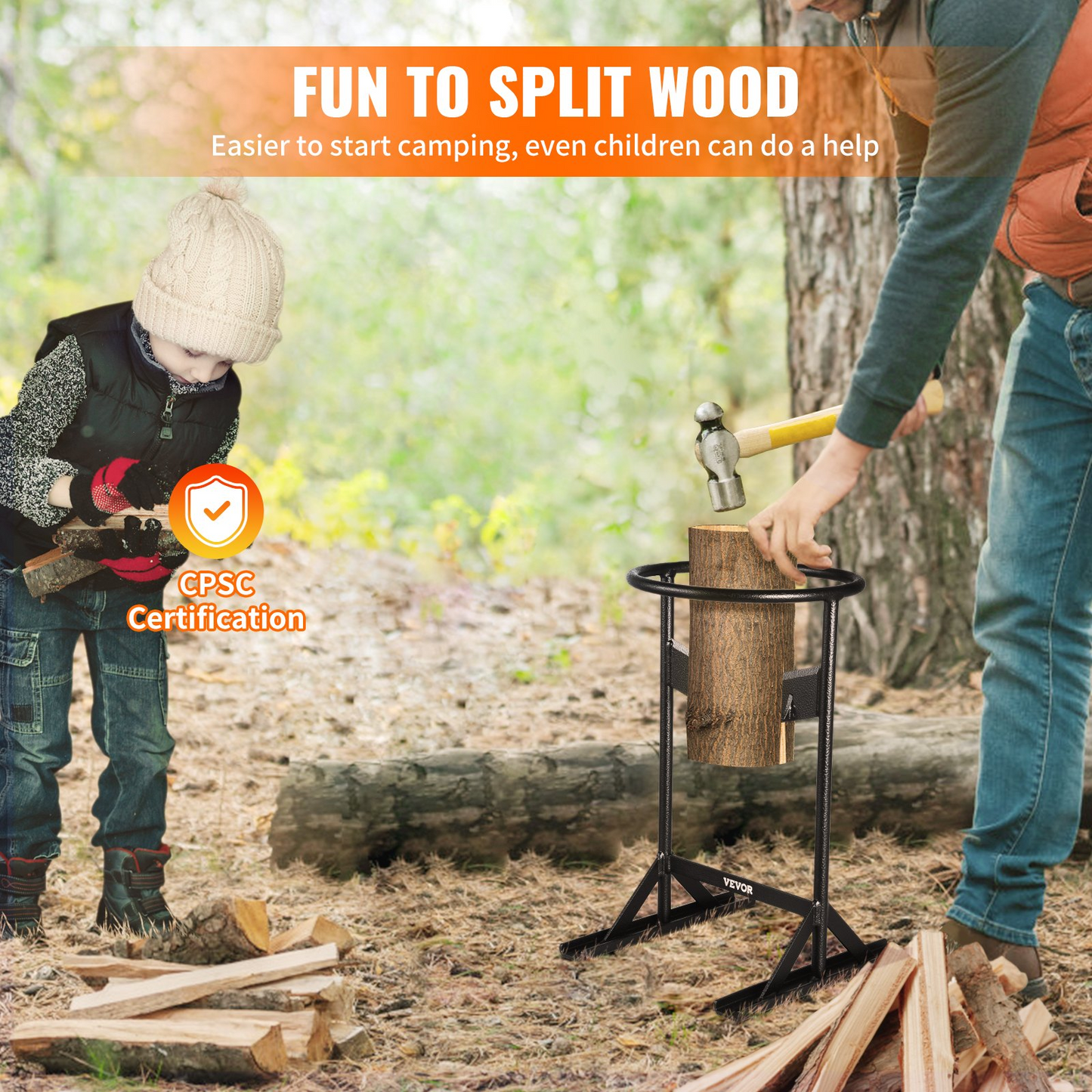 VEVOR Wood Splitter, XL Log Splitter for 8.6" Dia. Wood, Sharp "V" Shaped Finger-safety Firewood Cutter