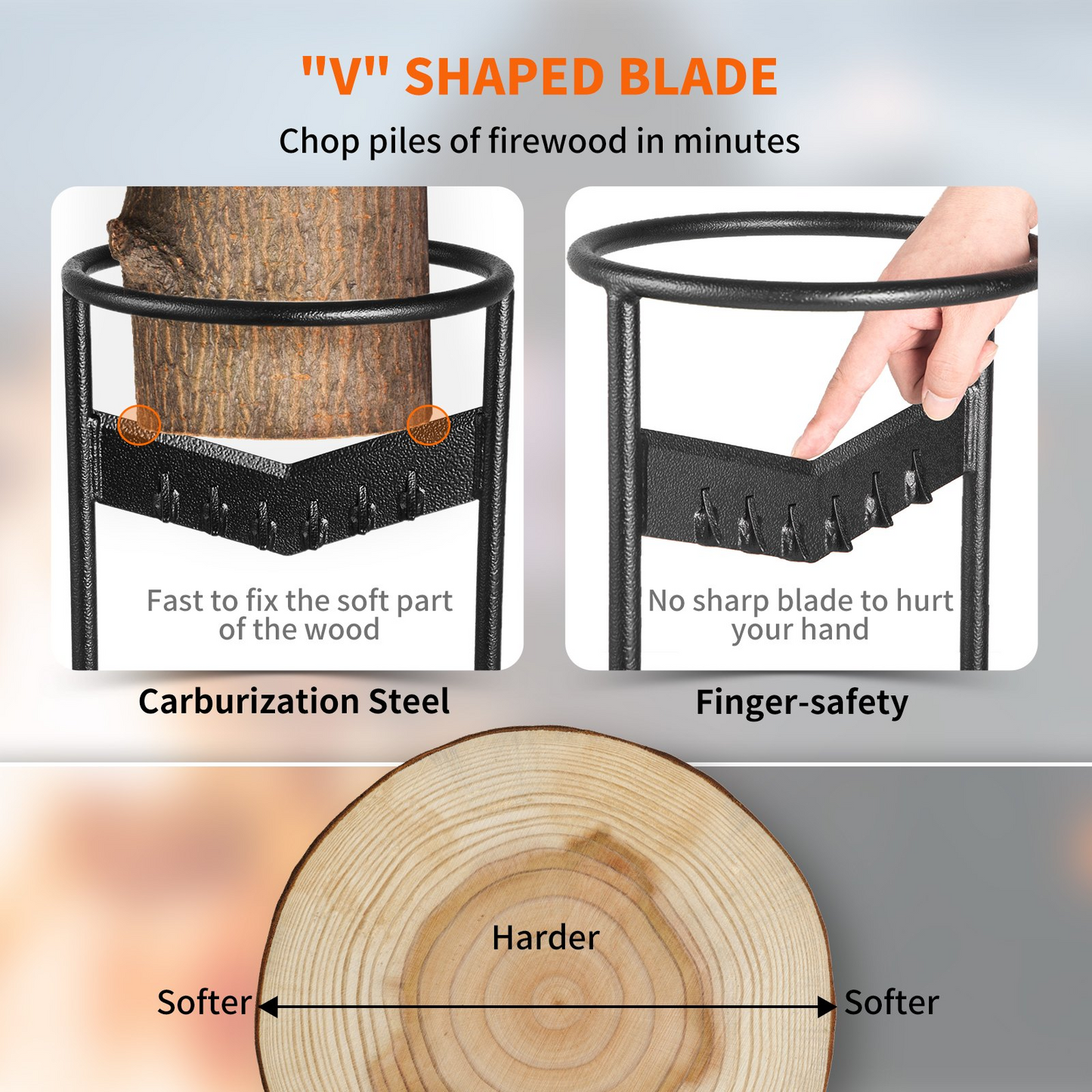 VEVOR Wood Splitter, XL Log Splitter for 8.6" Dia. Wood, Sharp "V" Shaped Finger-safety Firewood Cutter
