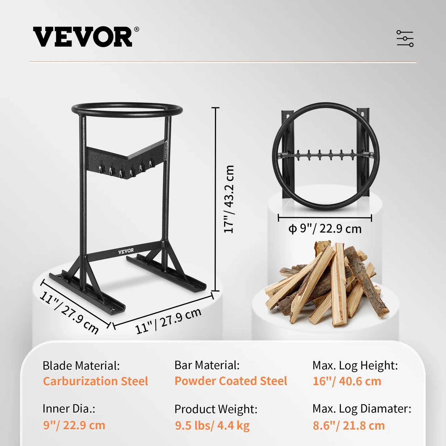 VEVOR Wood Splitter, XL Log Splitter for 8.6" Dia. Wood, Sharp "V" Shaped Finger-safety Firewood Cutter