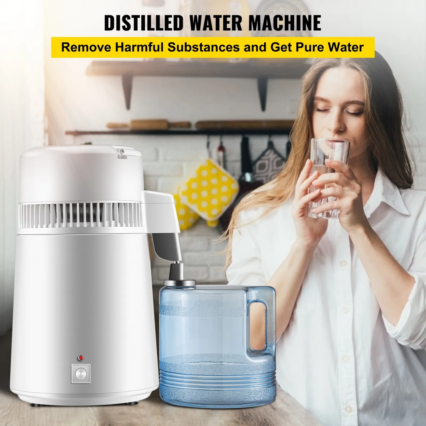 VEVOR Pure Water Distiller 750W, Purifier Filter Fully Upgraded with Handle 1.1 Gal /4L, BPA Free Container
