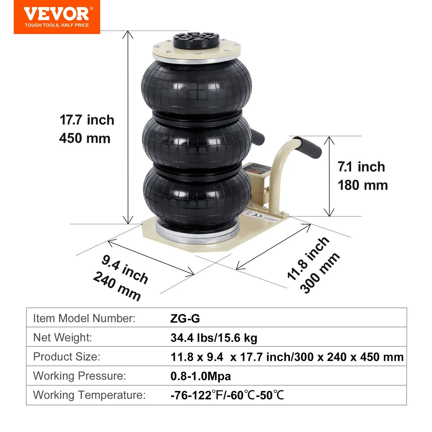 VEVOR Triple Bag Air Jack 3 Ton/6600 lbs Pneumatic Jack for Car SUV Lifting,