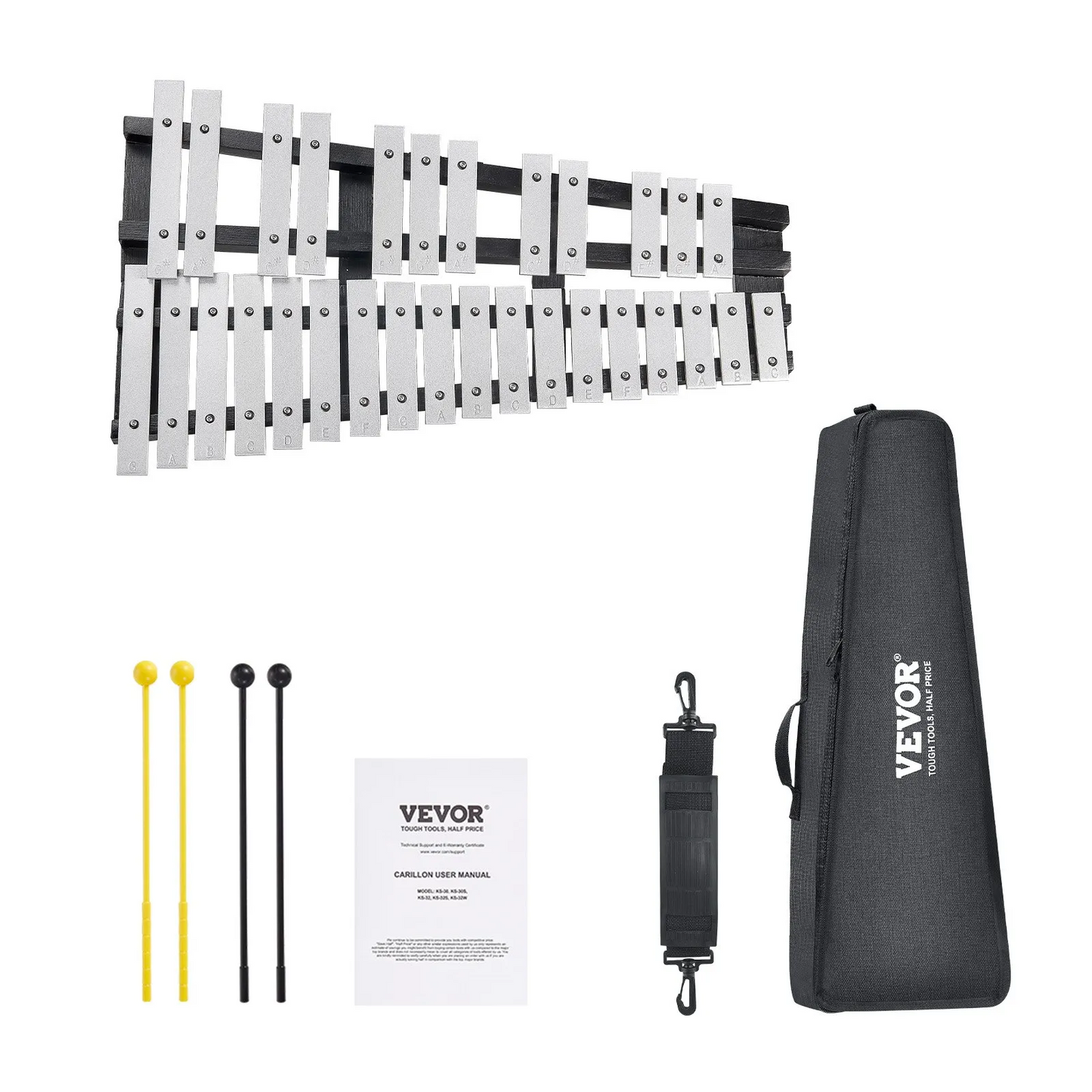 VEVOR 30 Note Glockenspiel Xylophone Bell Kit, Percussion Instrument with Mallets,-$40