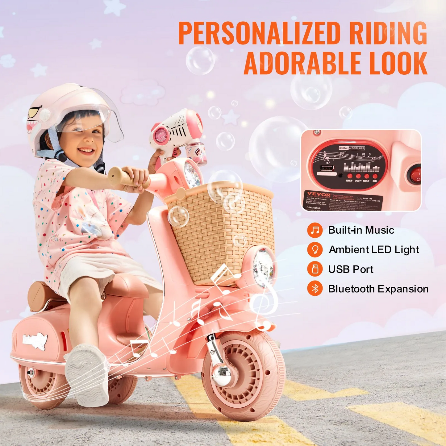 VEVOR Kids Ride on Motorcycle 6V Electric Motor Trike with LED for Kids Aged 3+,-$80