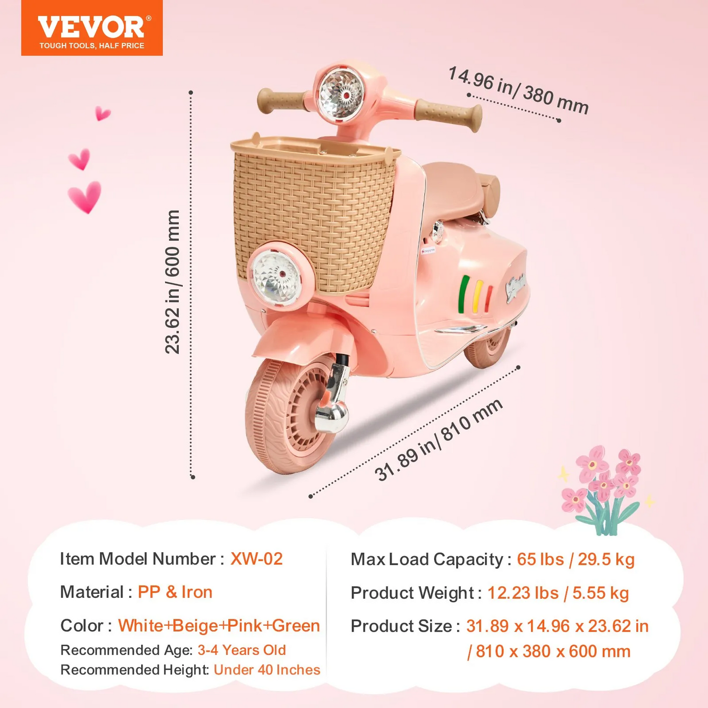 VEVOR Kids Ride on Motorcycle 6V Electric Motor Trike with LED for Kids Aged 3+,-$80