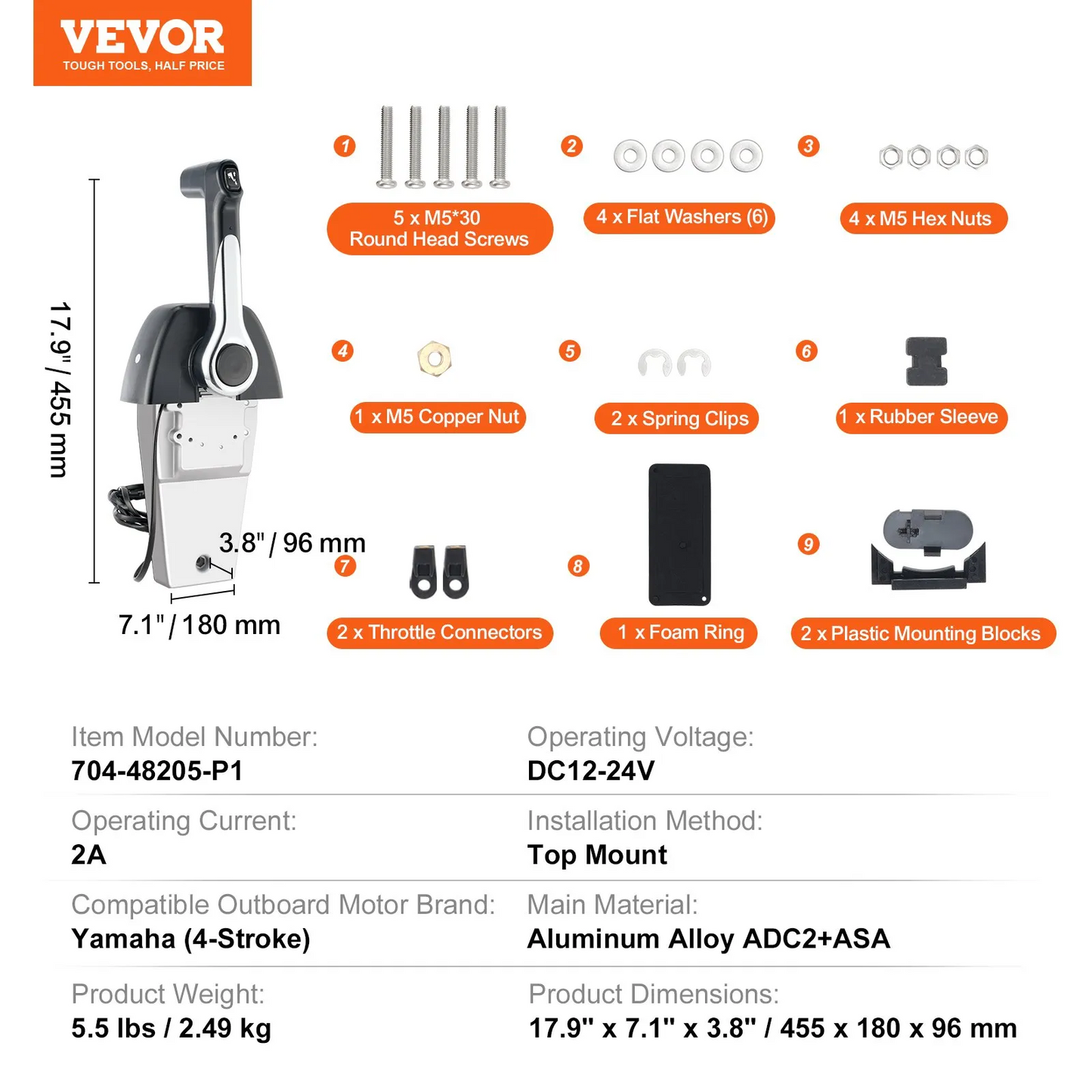 VEVOR Boat Throttle Control, 704-48205-P1 Top-Mounted Outboard Remote Control Box for Yamaha 4-Stroke