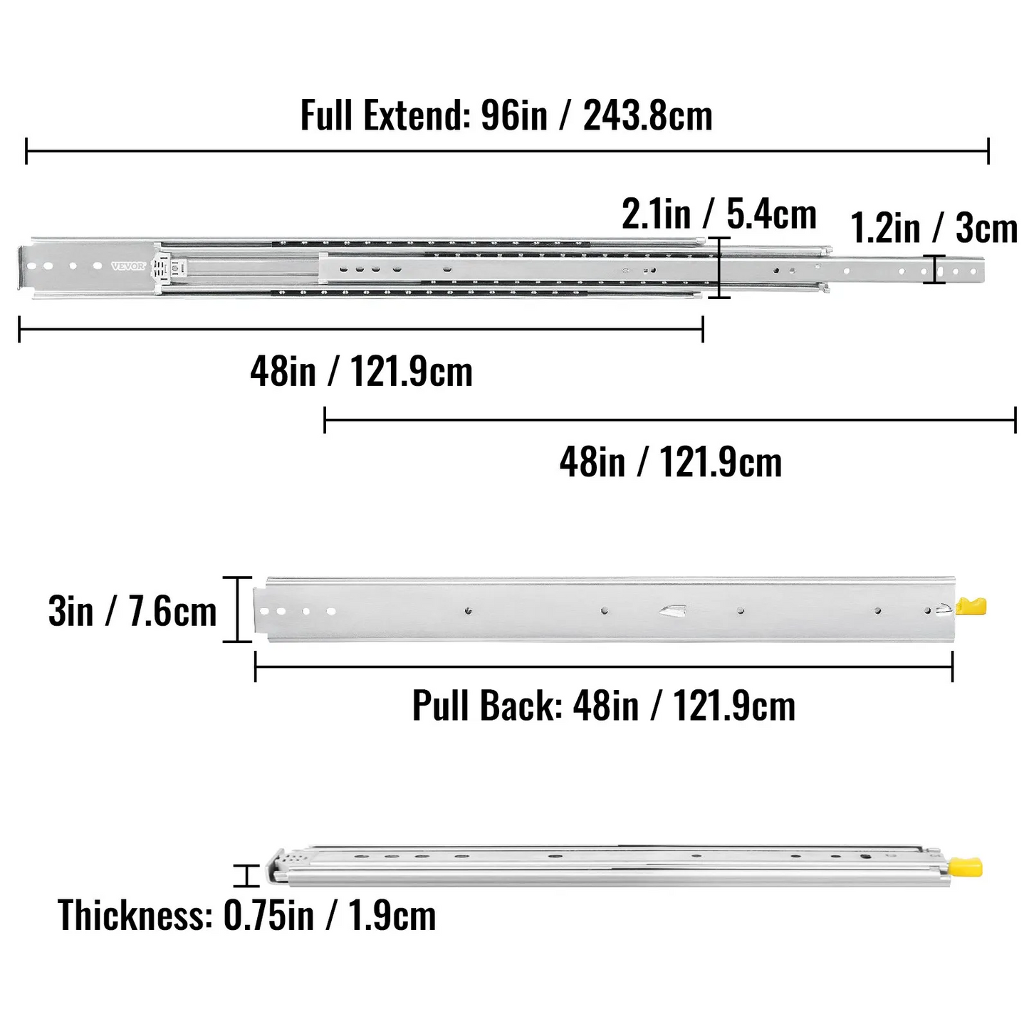Heavy Duty Drawer Slides 500lbs Ball Bearing Drawer Slides 48inch Long with Lock,-$75