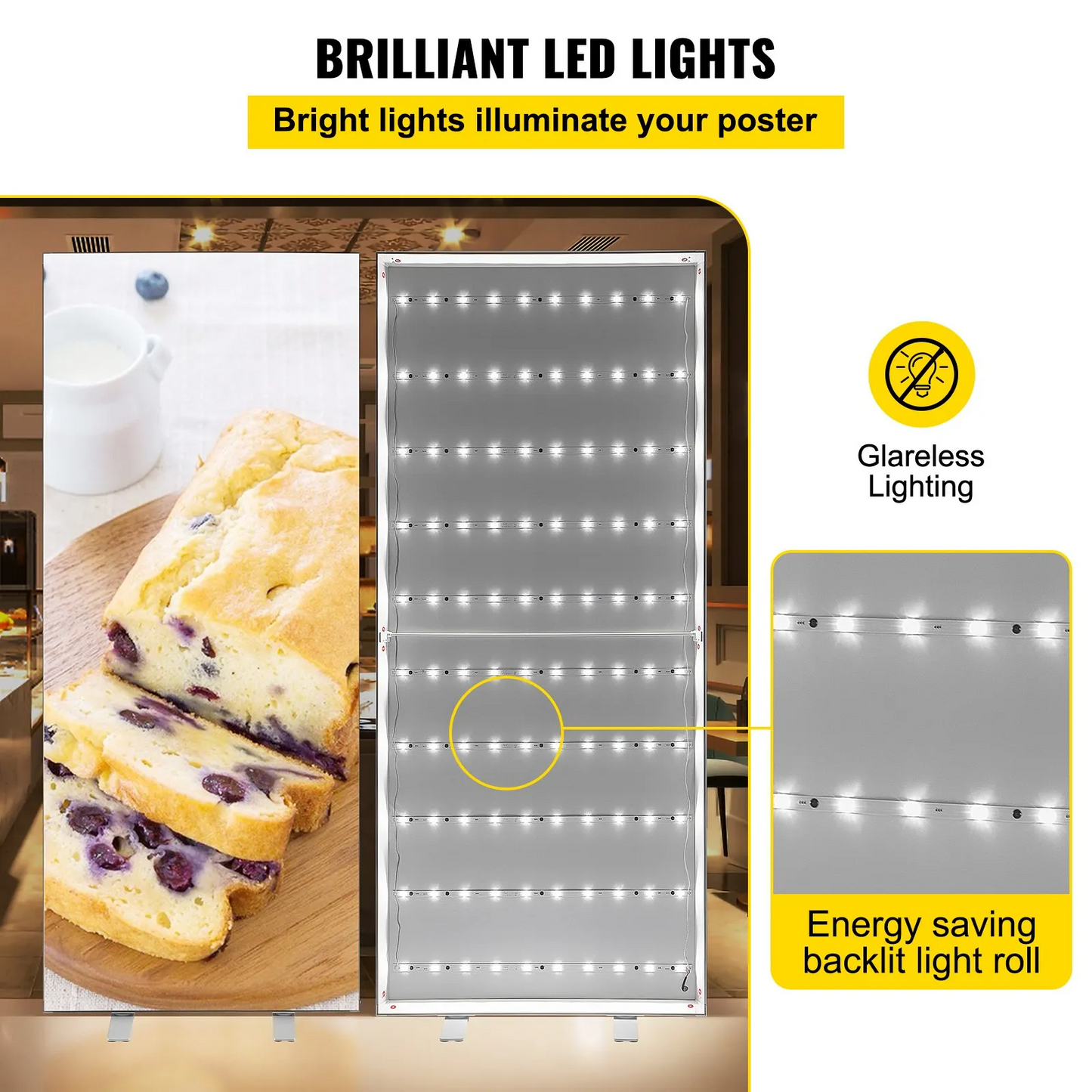 VEVOR LED Poster Frame, 34" x 80" Large Sidewalk Sign, Backlighting LED Light Box with Aluminum Frame