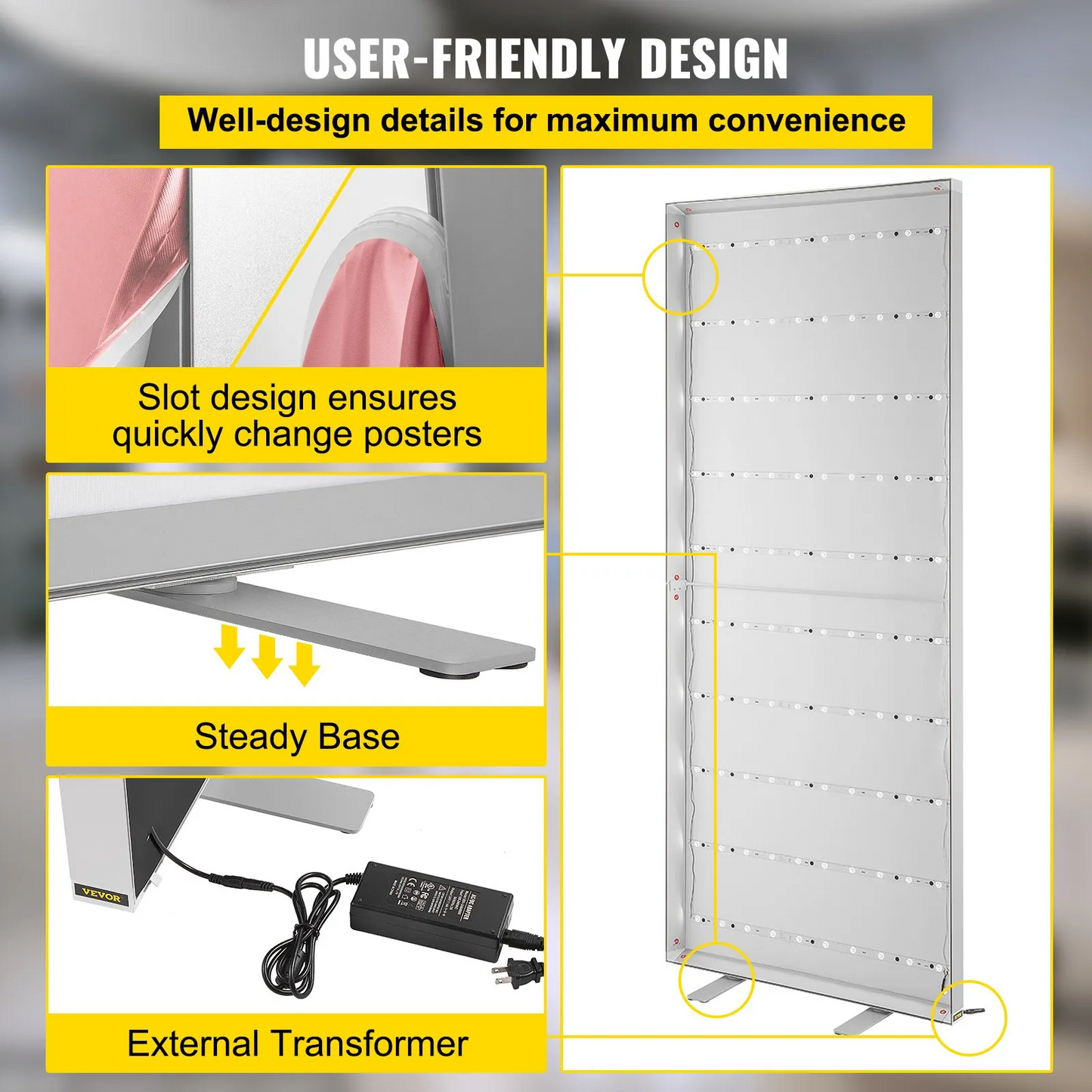 VEVOR LED Poster Frame, 34" x 80" Large Sidewalk Sign, Backlighting LED Light Box with Aluminum Frame