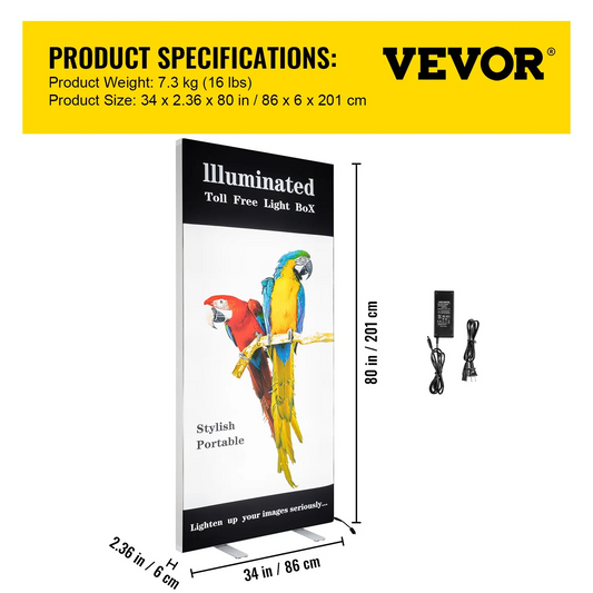 VEVOR LED Poster Frame, 34" x 80" Large Sidewalk Sign, Backlighting LED Light Box with Aluminum Frame