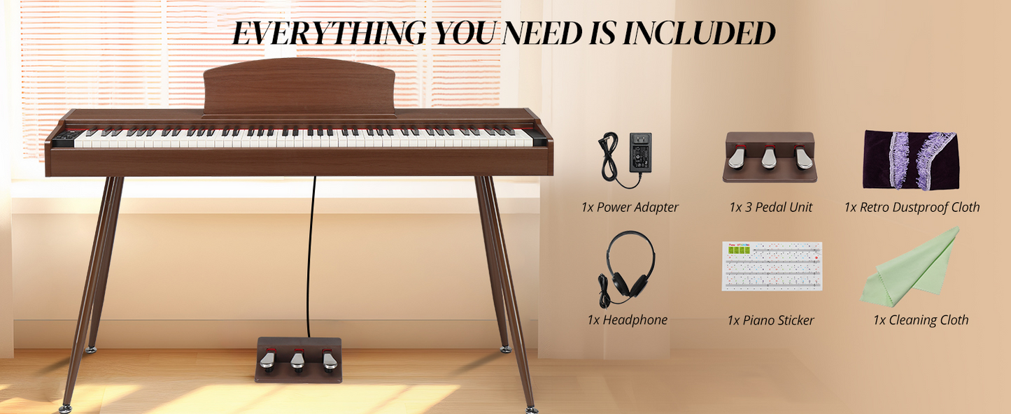 Brand New Ktaxon 88-Key Weighted Digital Piano with 3-Pedal Unit & MIDI – Brown,-$100