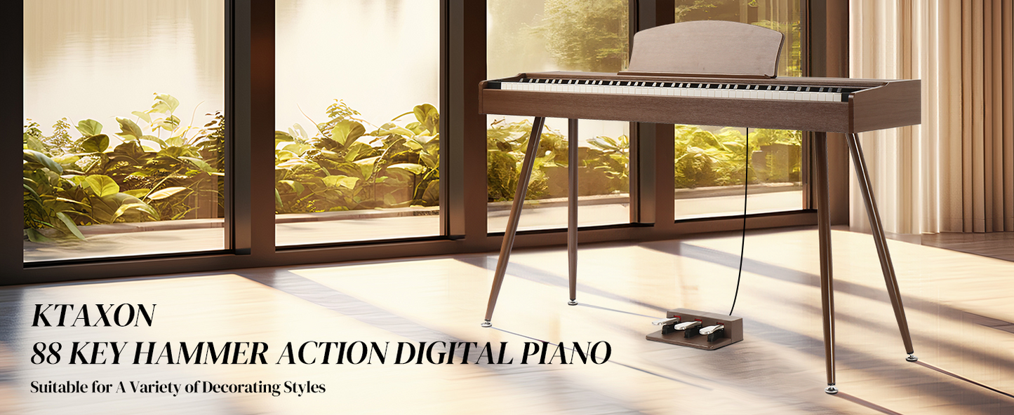 Brand New Ktaxon 88-Key Weighted Digital Piano with 3-Pedal Unit & MIDI – Brown,-$100