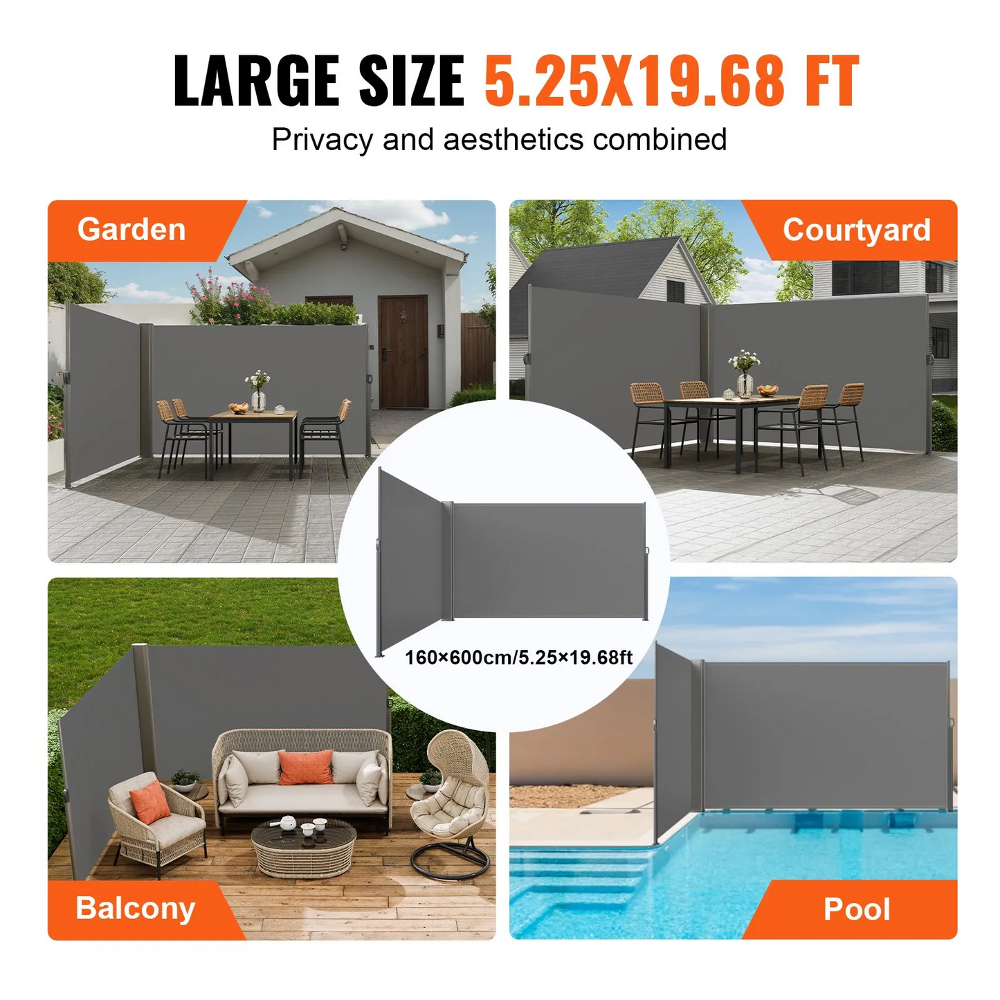 VEVOR Retractable Side Awning Patio Screen Retractable Fence 63x236inch Privacy Screen,-$150