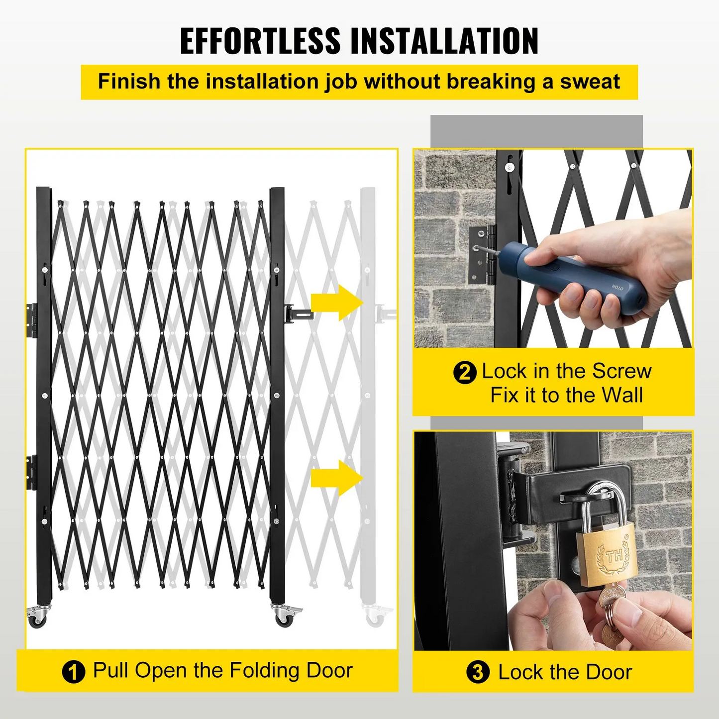 VEVOR Single Folding Security Gate, 75"W x 50"H Folding Door Gate, Steel Accordion Security Gate,-$120