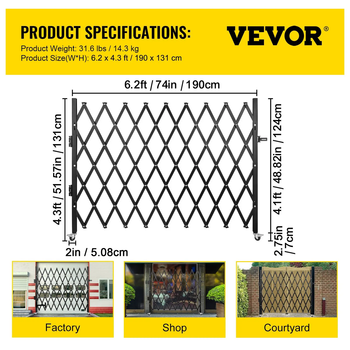 VEVOR Single Folding Security Gate, 75"W x 50"H Folding Door Gate, Steel Accordion Security Gate,-$120
