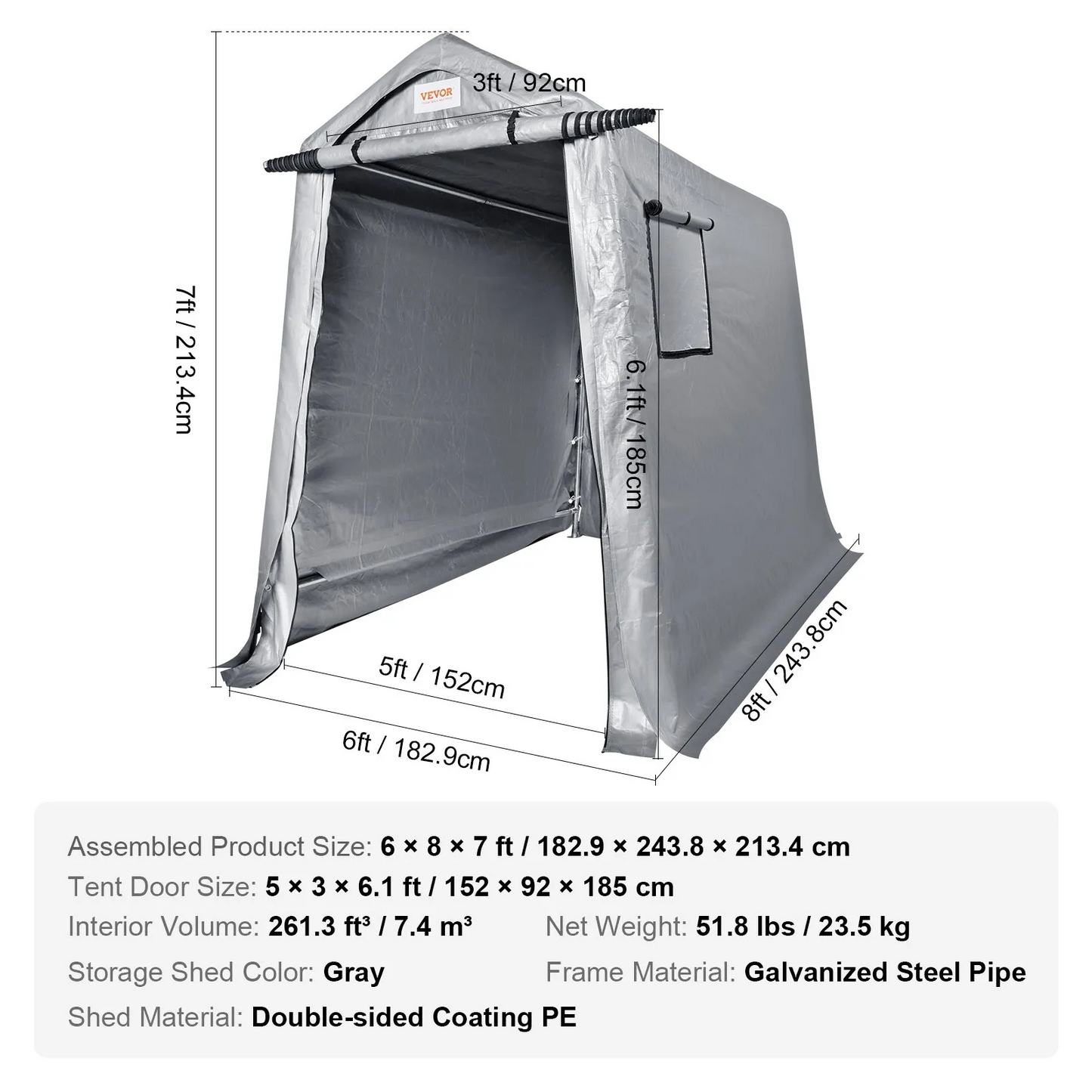 VEVOR Portable Shed Outdoor Storage Shelter, 6x8 x7 ft Heavy Duty All-Season Instant Waterproof Storage,-$130