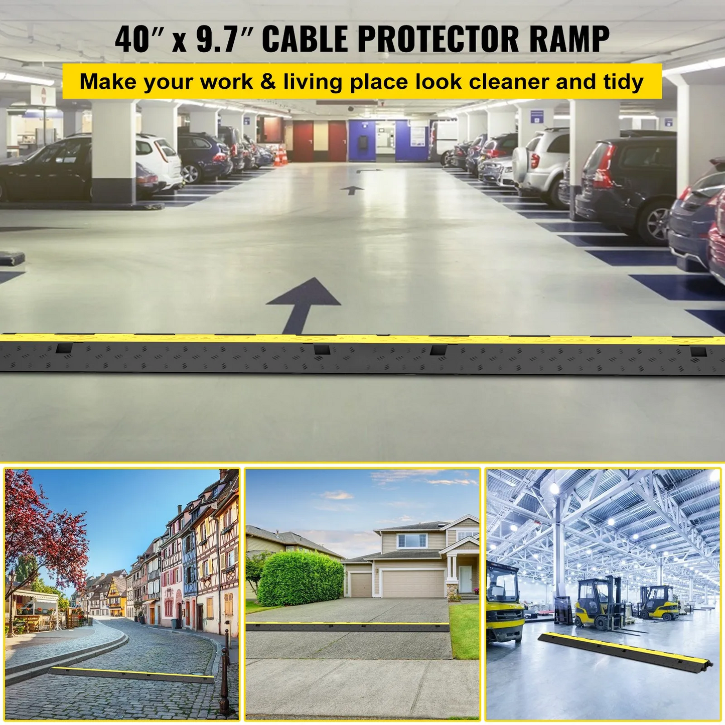 VEVOR Cable Protector Ramp, 5 Packs 2 Channels Speed Bump Hump, Rated 11000 LBS Load Capacity,