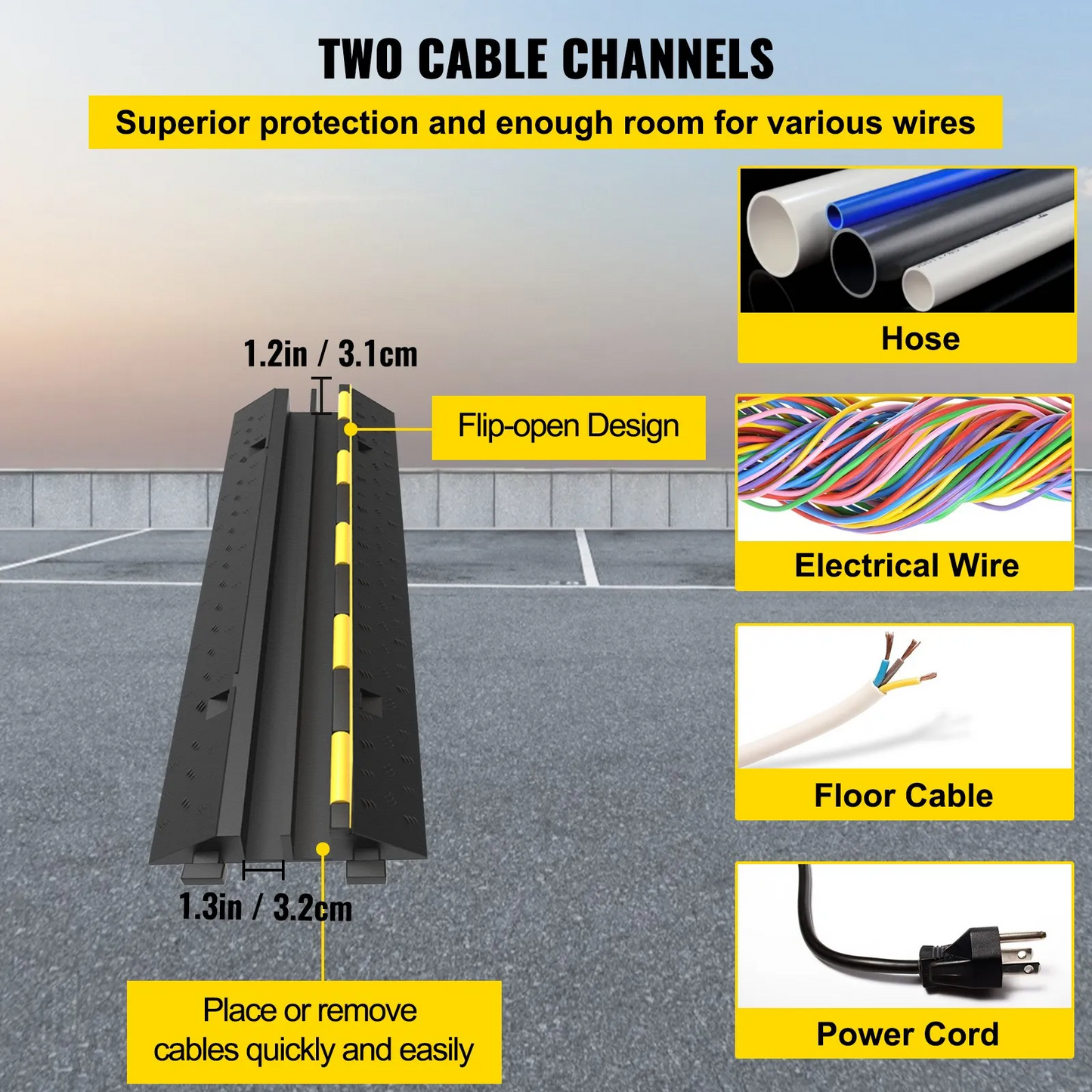 VEVOR Cable Protector Ramp, 5 Packs 2 Channels Speed Bump Hump, Rated 11000 LBS Load Capacity,