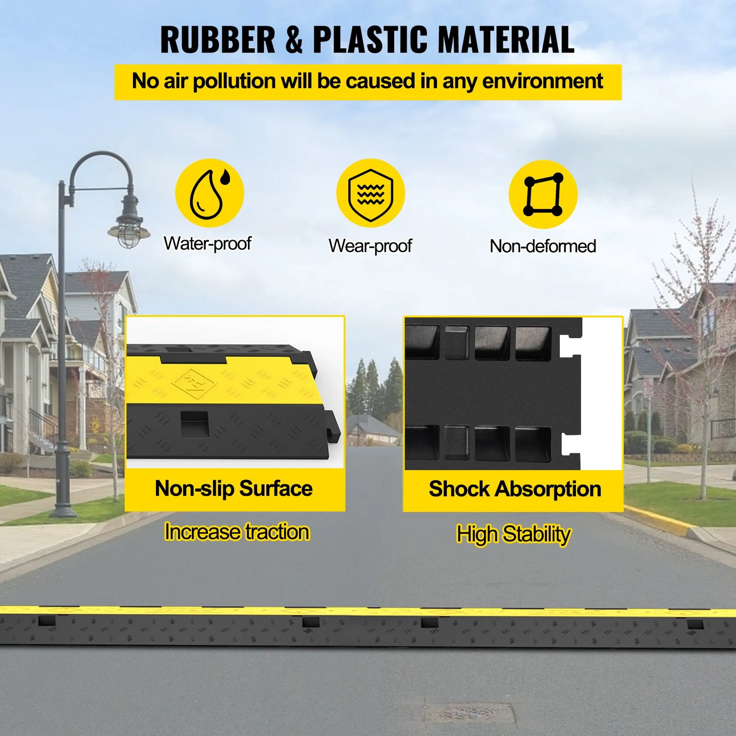 VEVOR Cable Protector Ramp, 5 Packs 2 Channels Speed Bump Hump, Rated 11000 LBS Load Capacity,