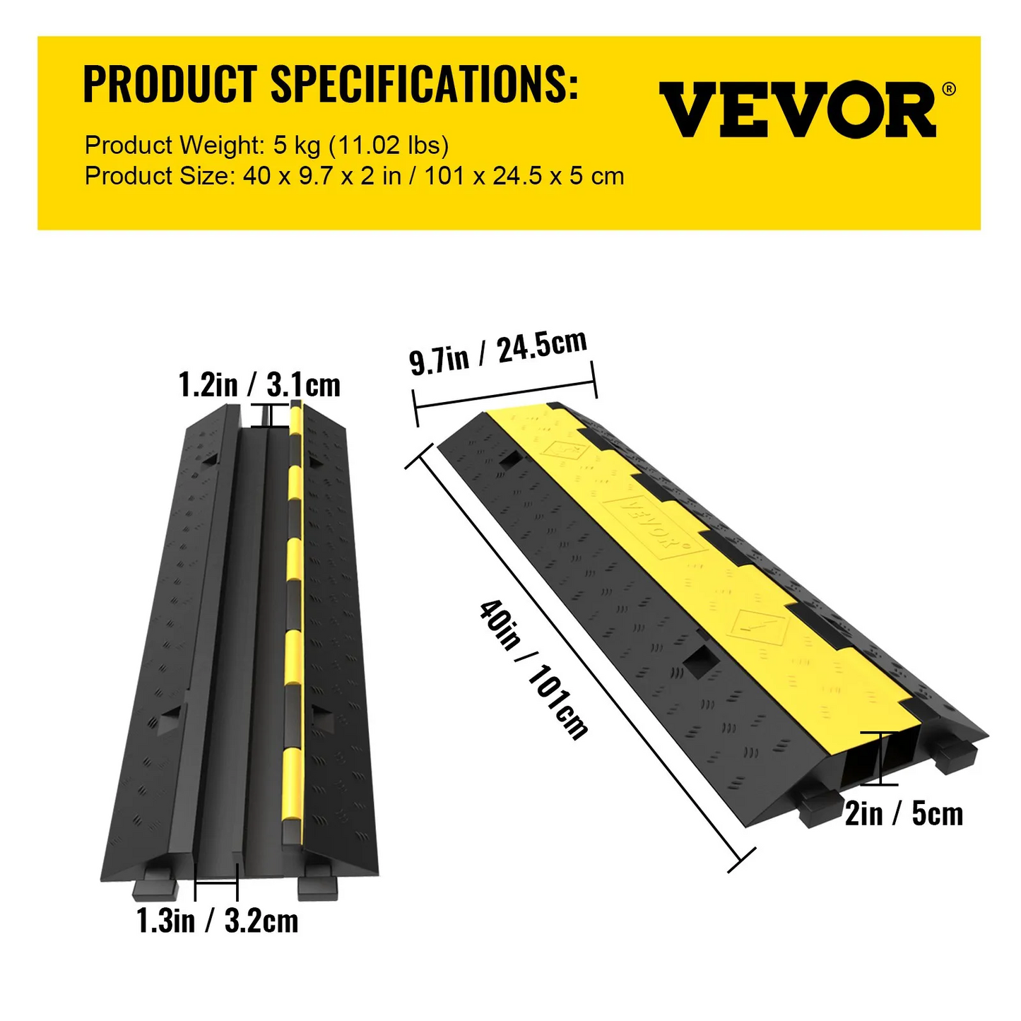 VEVOR Cable Protector Ramp, 5 Packs 2 Channels Speed Bump Hump, Rated 11000 LBS Load Capacity,