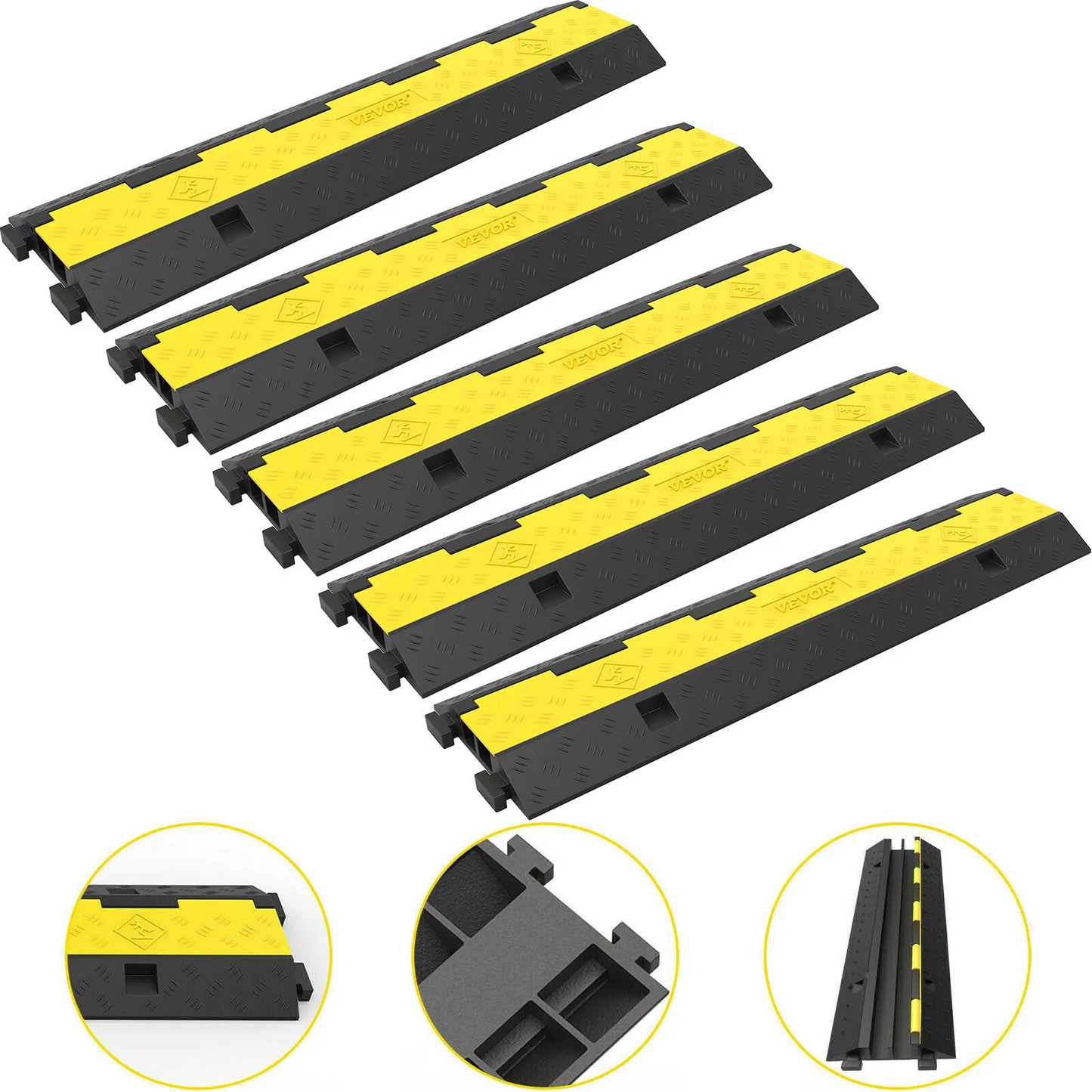 VEVOR Cable Protector Ramp, 5 Packs 2 Channels Speed Bump Hump, Rated 11000 LBS Load Capacity,