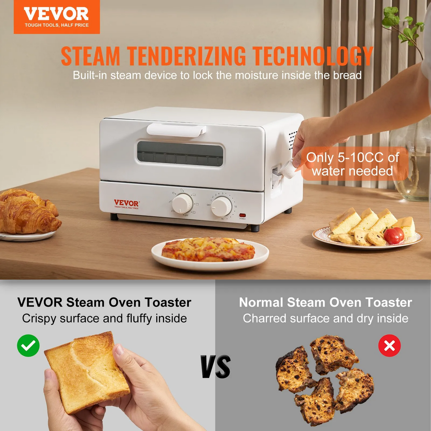 VEVOR Steam Oven Toaster, 12L Countertop Convection Oven, 1300W 5 In 1 Steam Toaster Oven,-$60