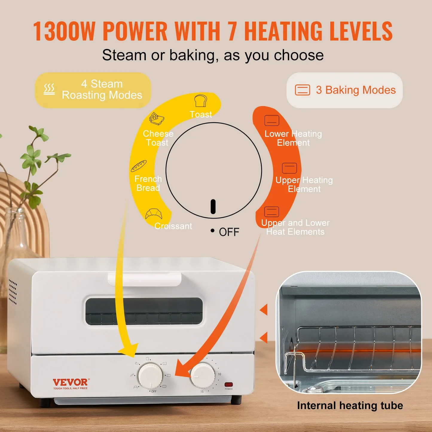 VEVOR Steam Oven Toaster, 12L Countertop Convection Oven, 1300W 5 In 1 Steam Toaster Oven,-$60
