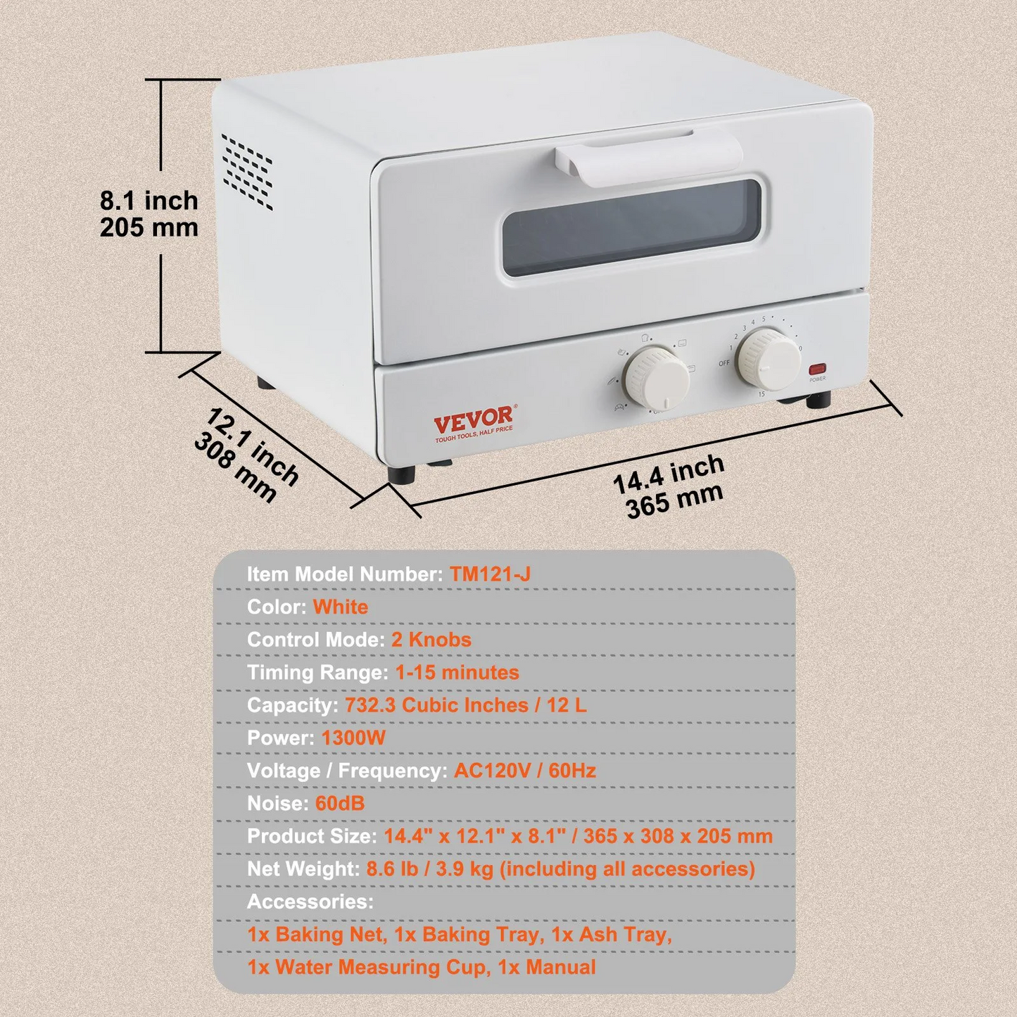 VEVOR Steam Oven Toaster, 12L Countertop Convection Oven, 1300W 5 In 1 Steam Toaster Oven,-$60