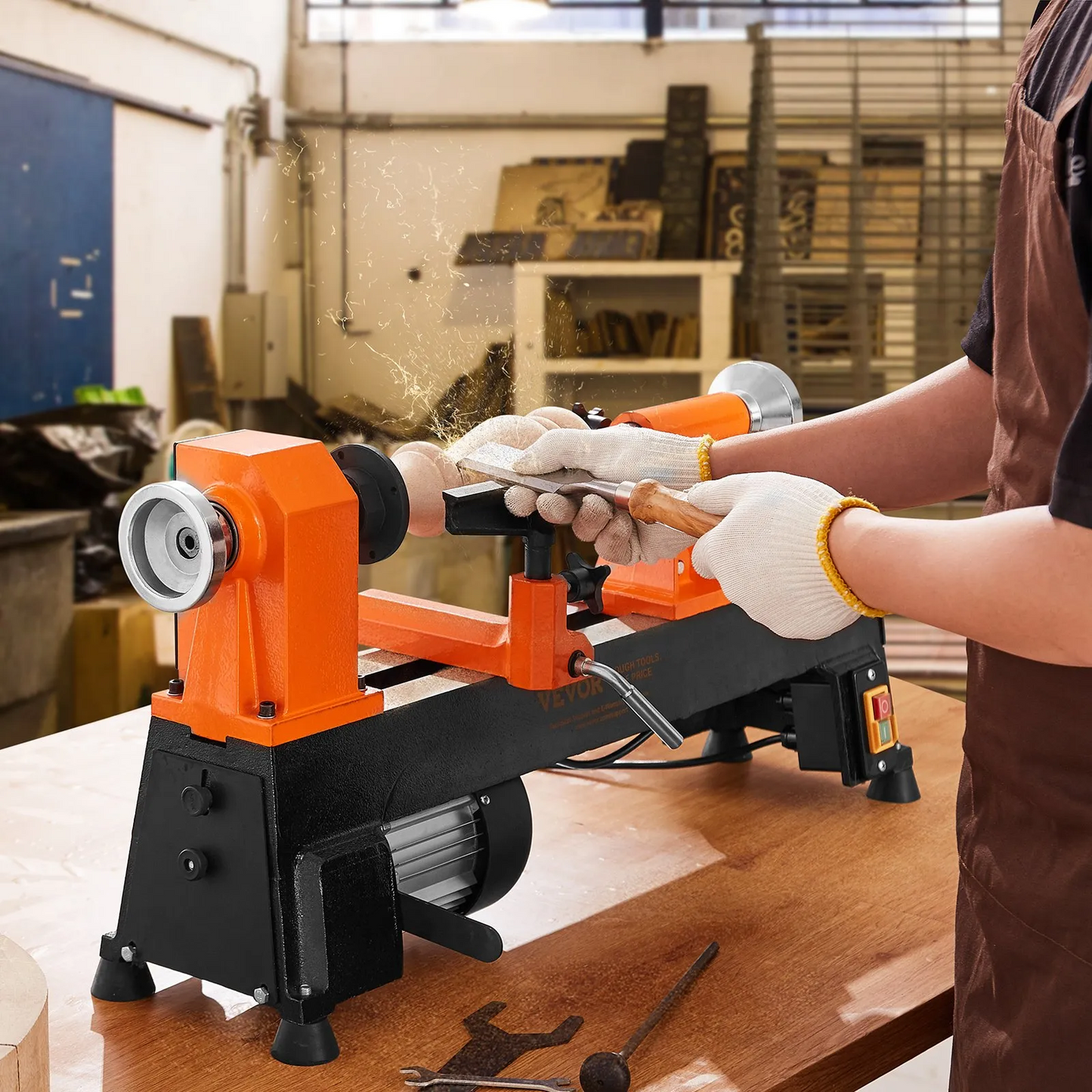 VEVOR Benchtop Wood Lathe, 10 in x 18 in, 0.5 HP 370W Power Wood Turning Lathe Machine, 5 Variable Speeds,