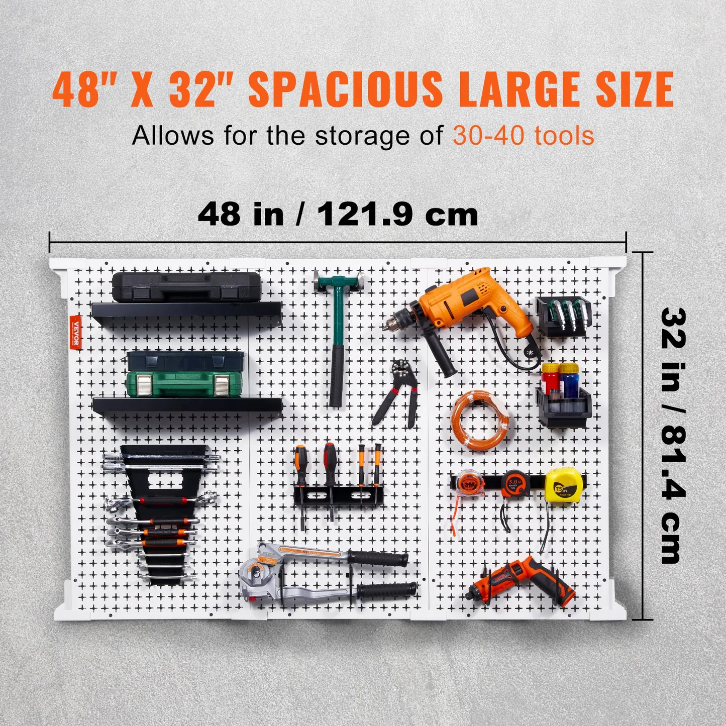 VEVOR Pegboard Wall Organizer 48" x 32", 495LBS Loading Garage Metal Pegboard Organizer Wall Mount,-$85