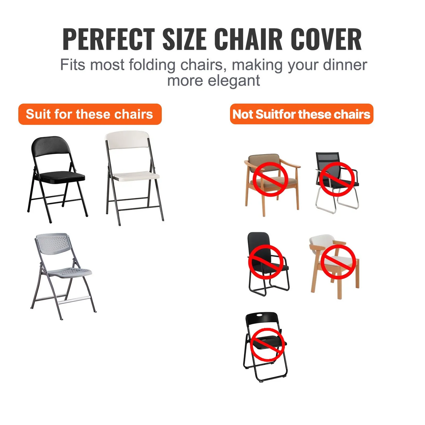 VEVOR White Stretch Spandex Chair Covers - 30 PCS, Folding Kitchen Chairs Cover, Universal Washable Slipcovers,-$45