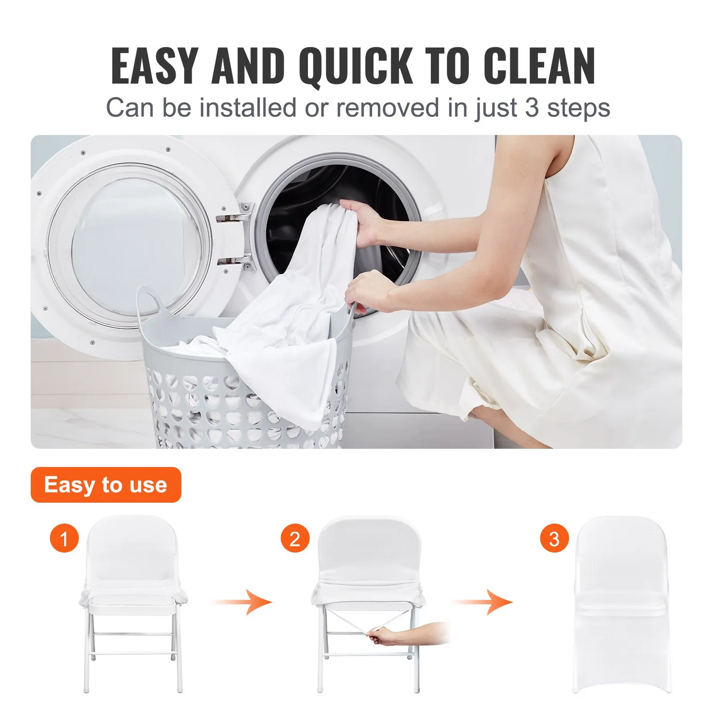 VEVOR White Stretch Spandex Chair Covers - 30 PCS, Folding Kitchen Chairs Cover, Universal Washable Slipcovers,-$45