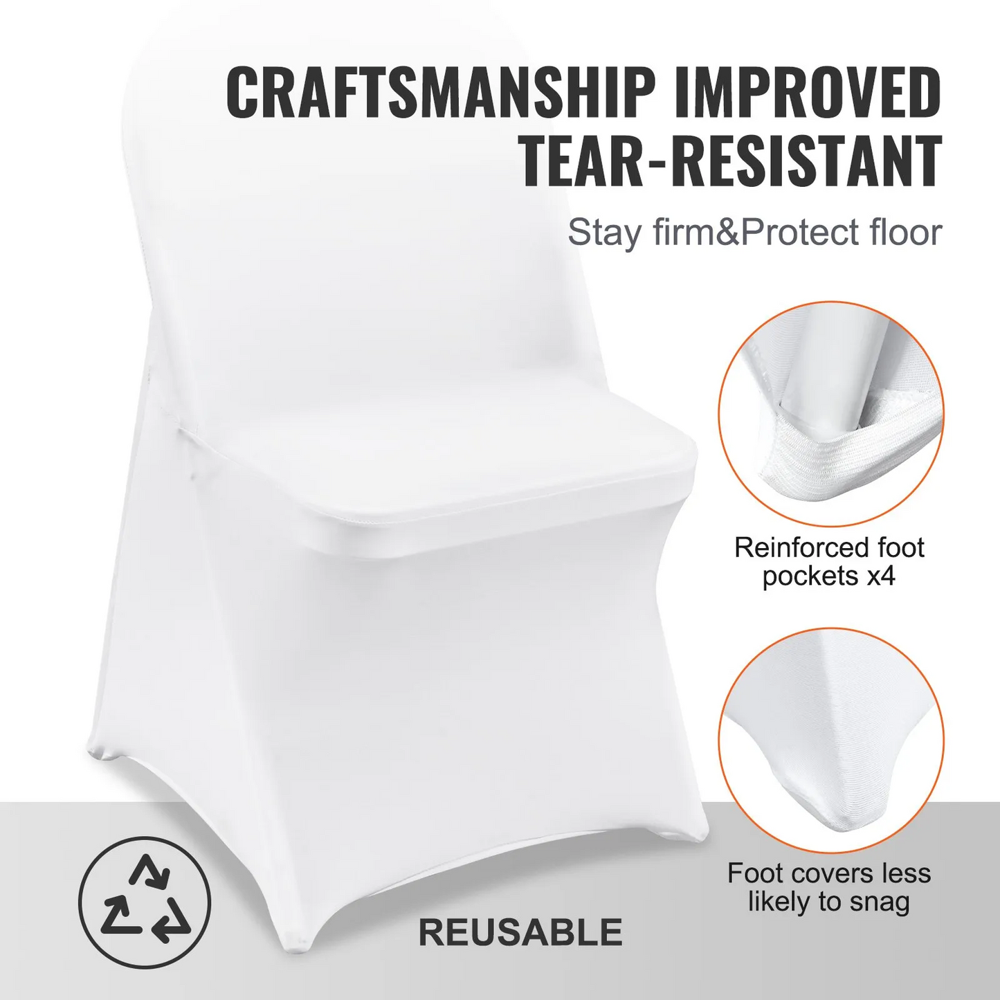 VEVOR White Stretch Spandex Chair Covers - 30 PCS, Folding Kitchen Chairs Cover, Universal Washable Slipcovers,-$45