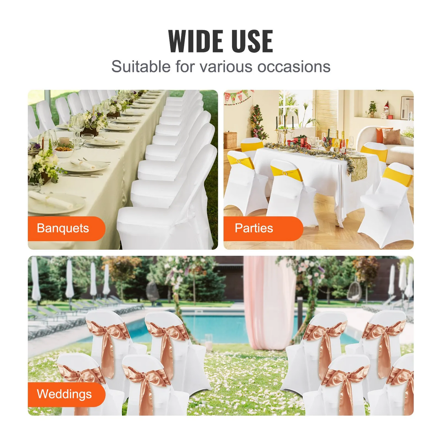 VEVOR White Stretch Spandex Chair Covers - 30 PCS, Folding Kitchen Chairs Cover, Universal Washable Slipcovers,-$45